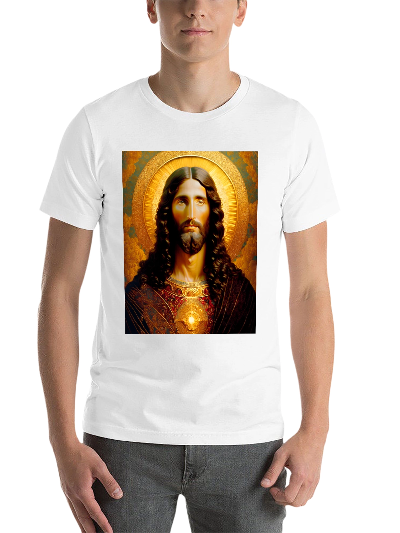 Black Jesus Christ Portrait Graphic T-Shirt - Black view 14