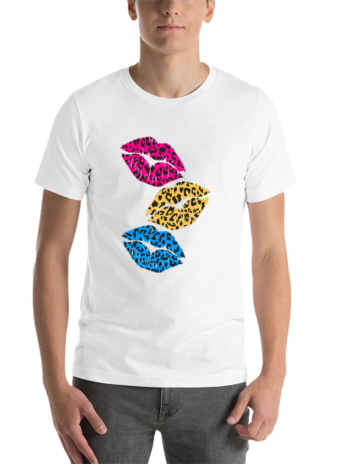 Black Leopard Print Lips Graphic Tee - Trendy Casual Shirt view 14