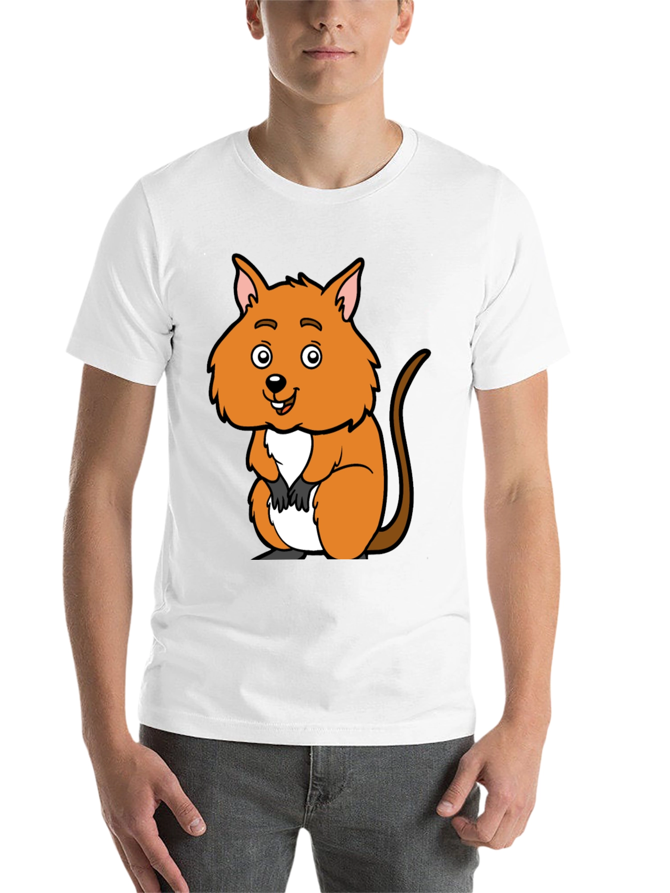 Black Cute Quokka Cartoon Black T-Shirt view 14