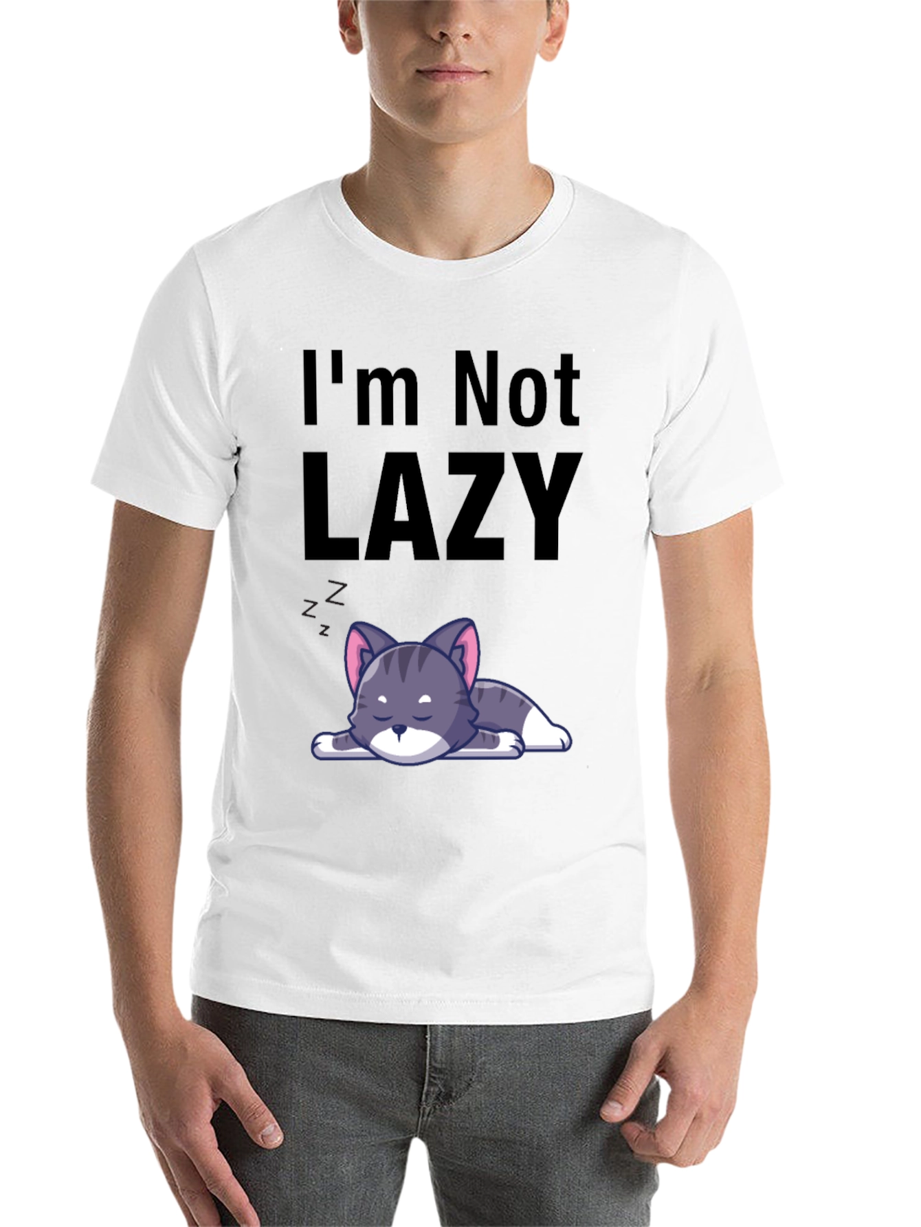 Black I'm Not Lazy Cat T-Shirt - Comfortable Cotton Blend view 14