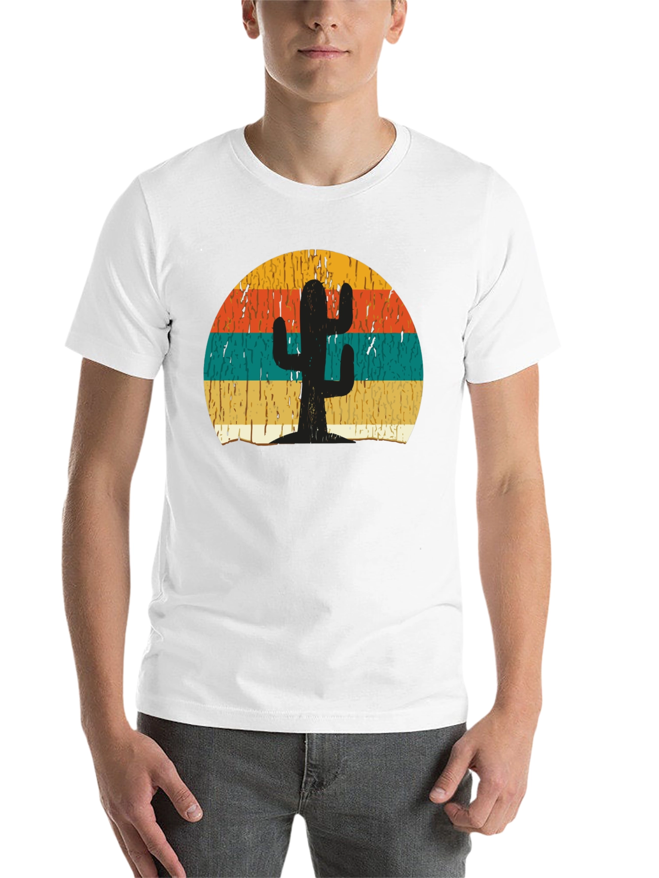 Black Retro Cactus Sunset Graphic T-Shirt view 14