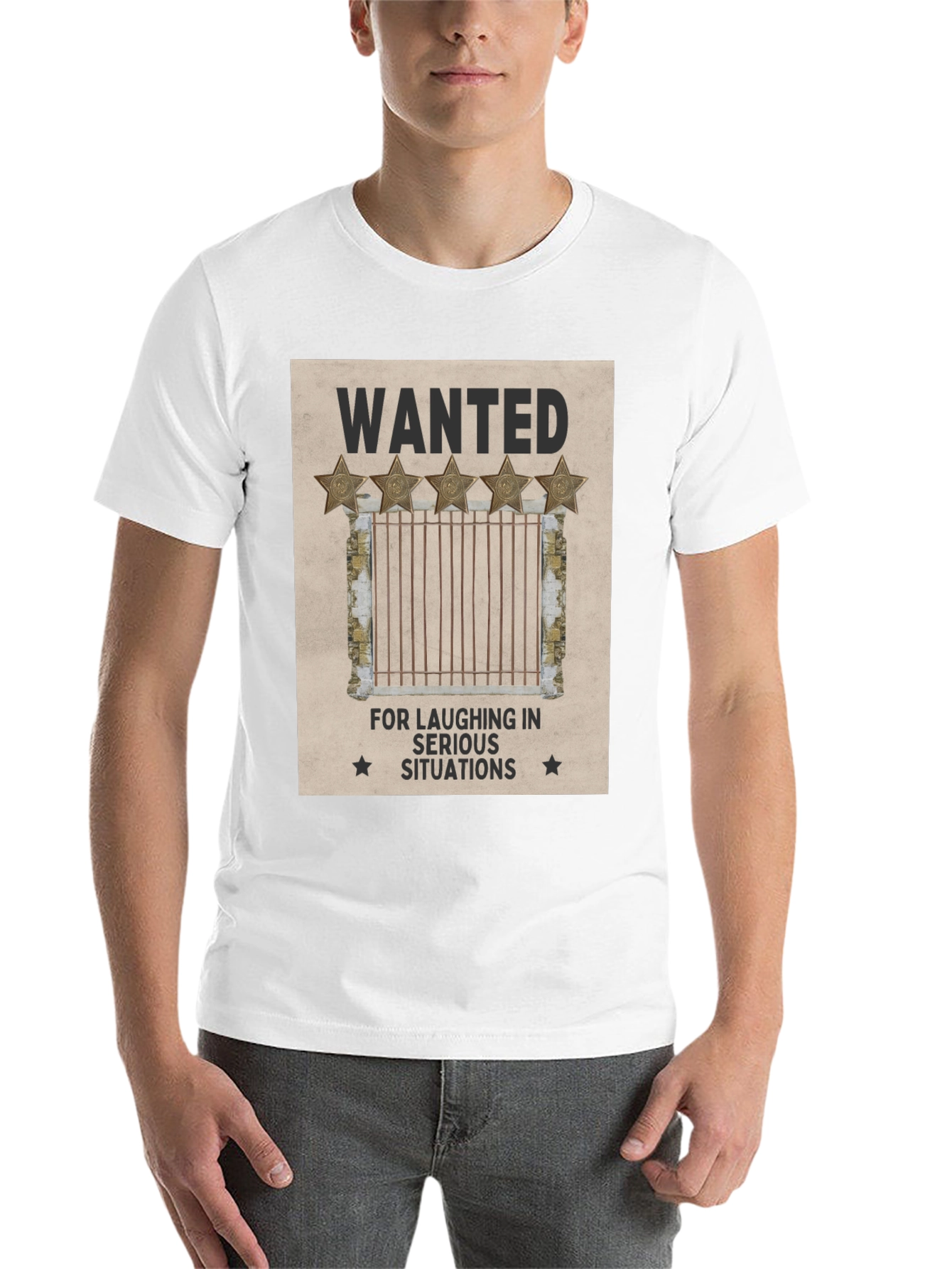 Black Wanted: Laughing in Serious Situations Graphic T-Shirt view 14