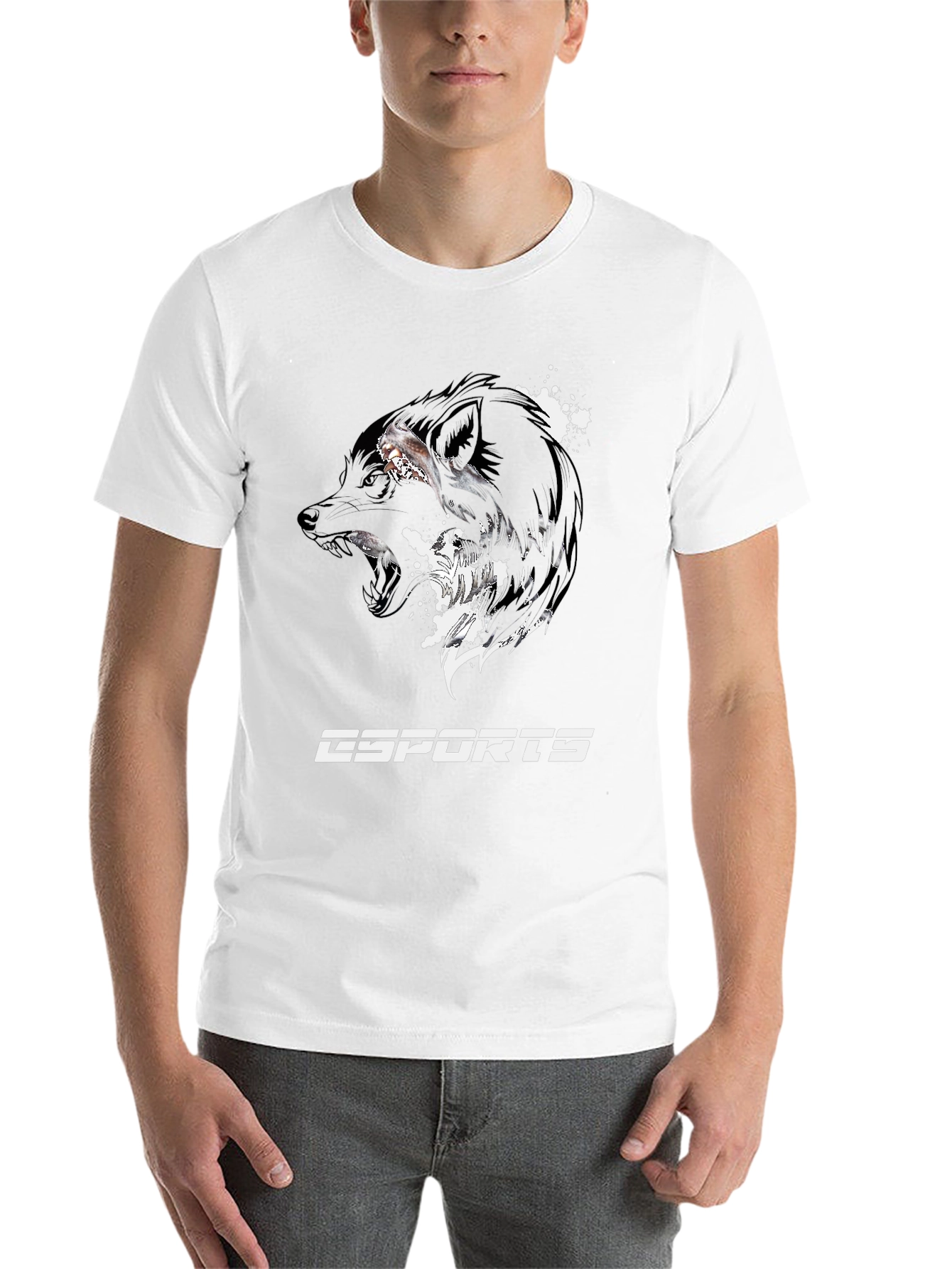 Black Esports Wolf Graphic Tee - Black Cotton T-Shirt view 14