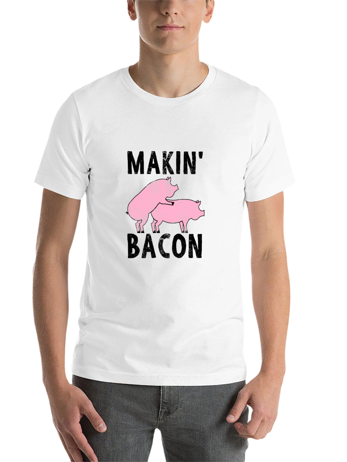 Black Makin' Bacon Graphic Tee - Black Cotton Casual T-Shirt view 14