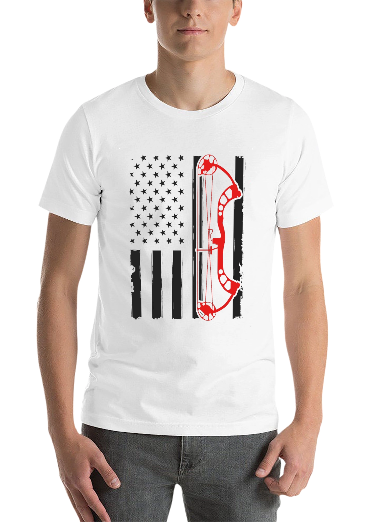 Black Archery Bow American Flag Graphic T-Shirt view 14