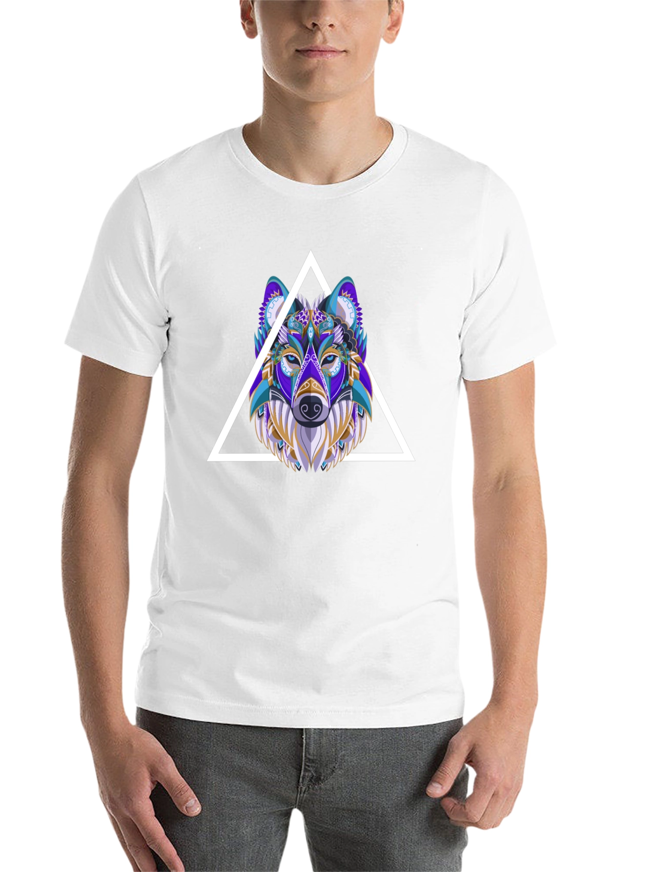 Black Wolf Graphic Tee - Geometric Style Black T-Shirt view 14
