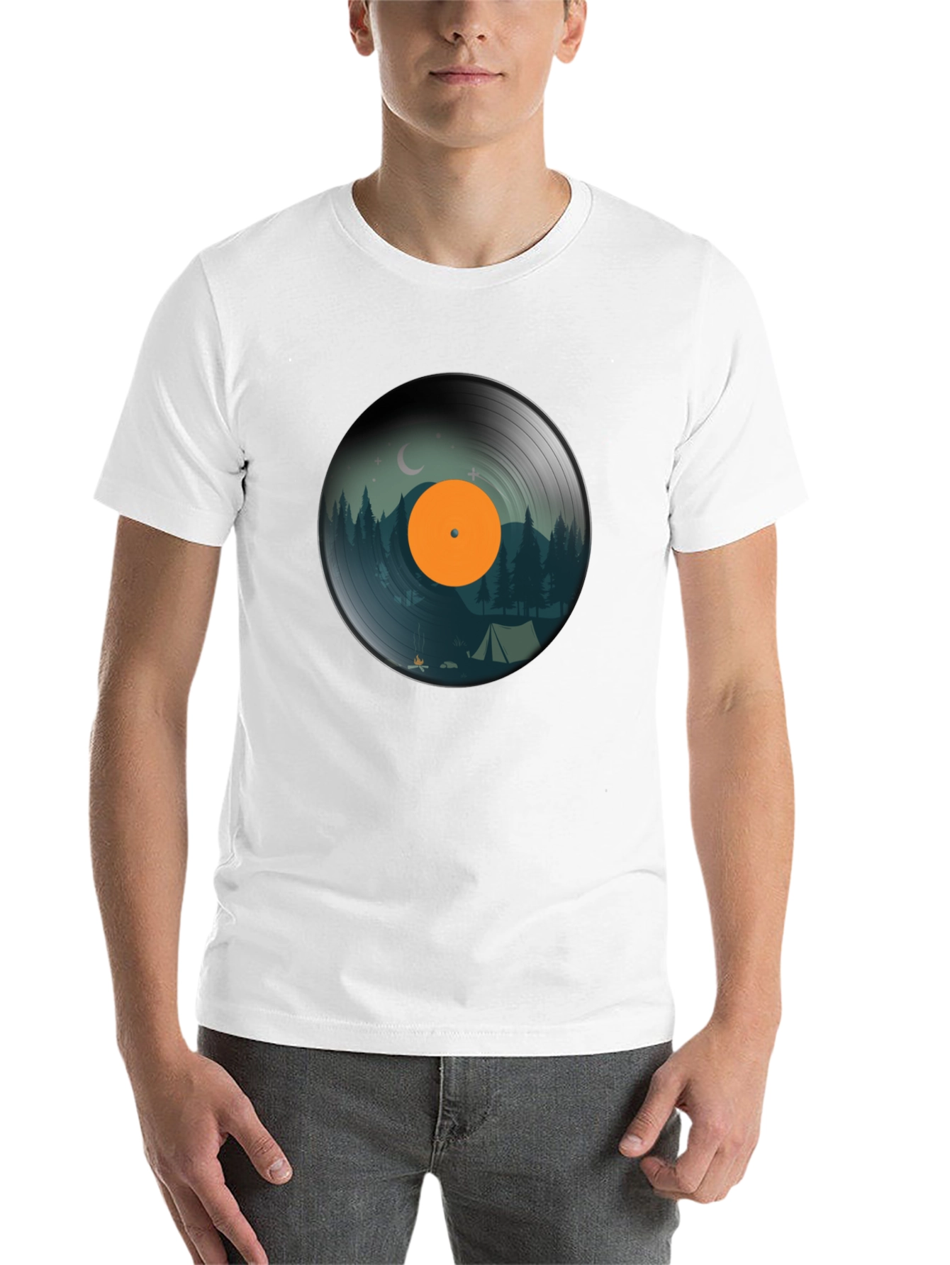Black Camping Vinyl Record Graphic Tee - Nature Lover Shirt view 14