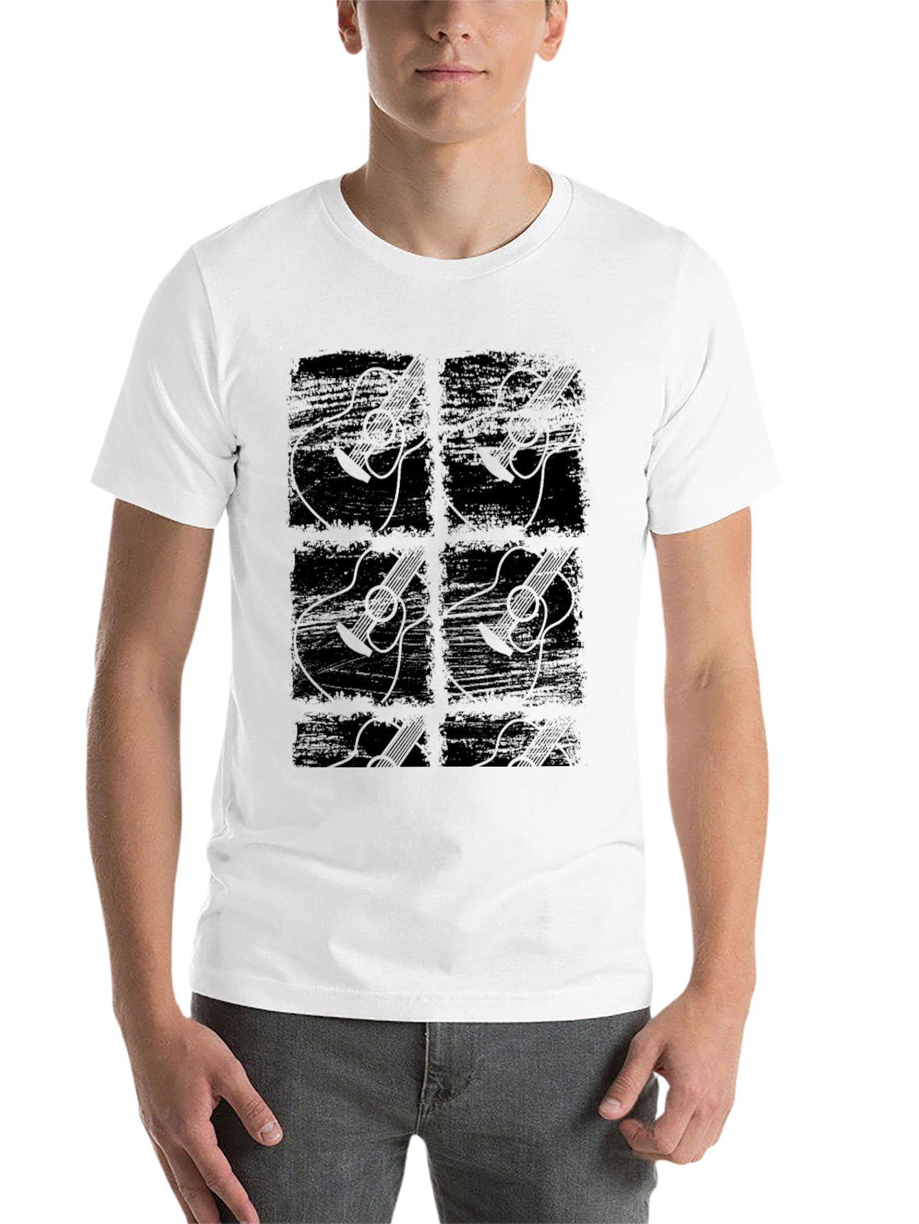 Black Guitar Graphic Print Black T-Shirt view 14