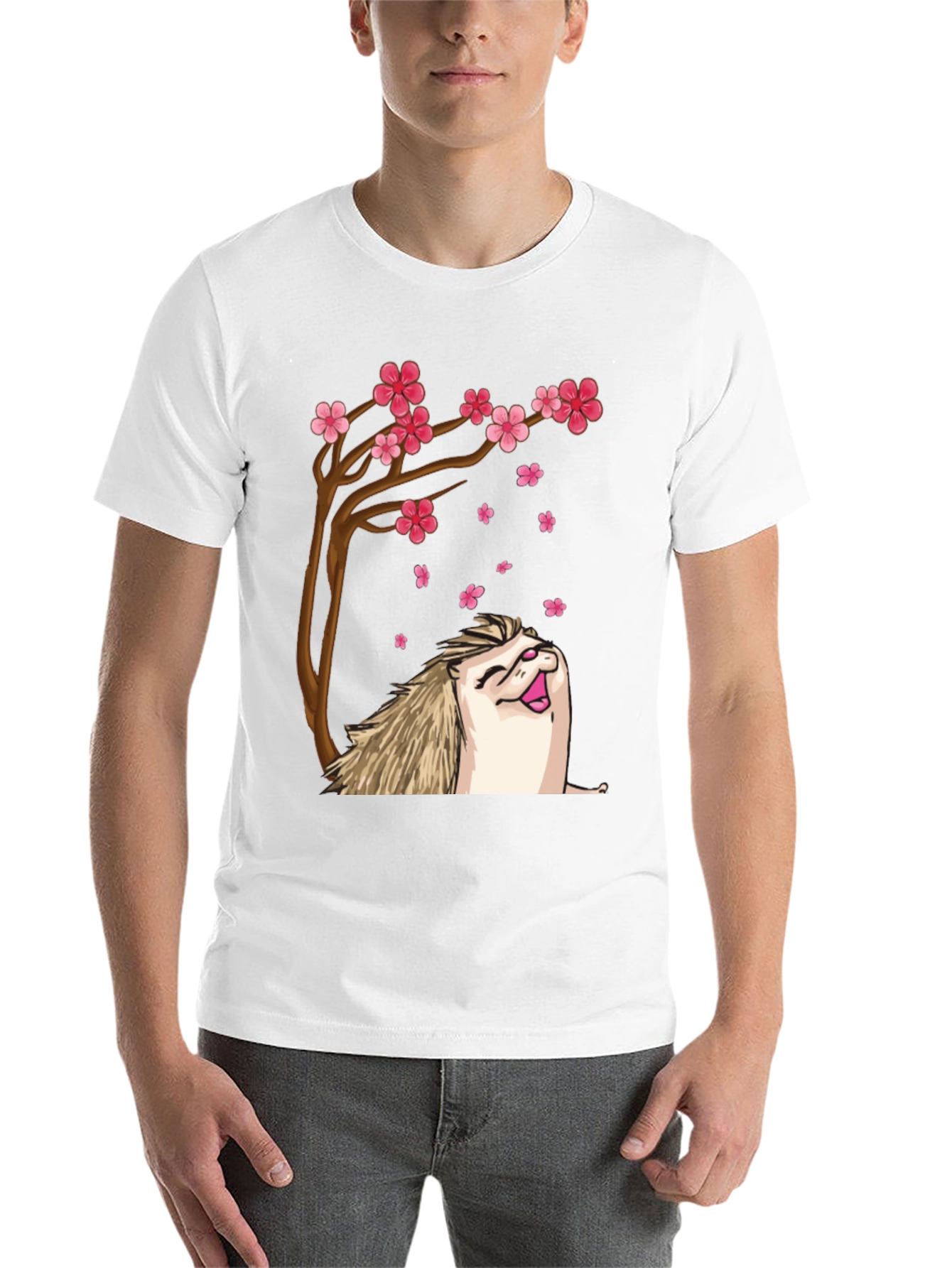 Black Hedgehog Sakura Tree Black T-Shirt view 14