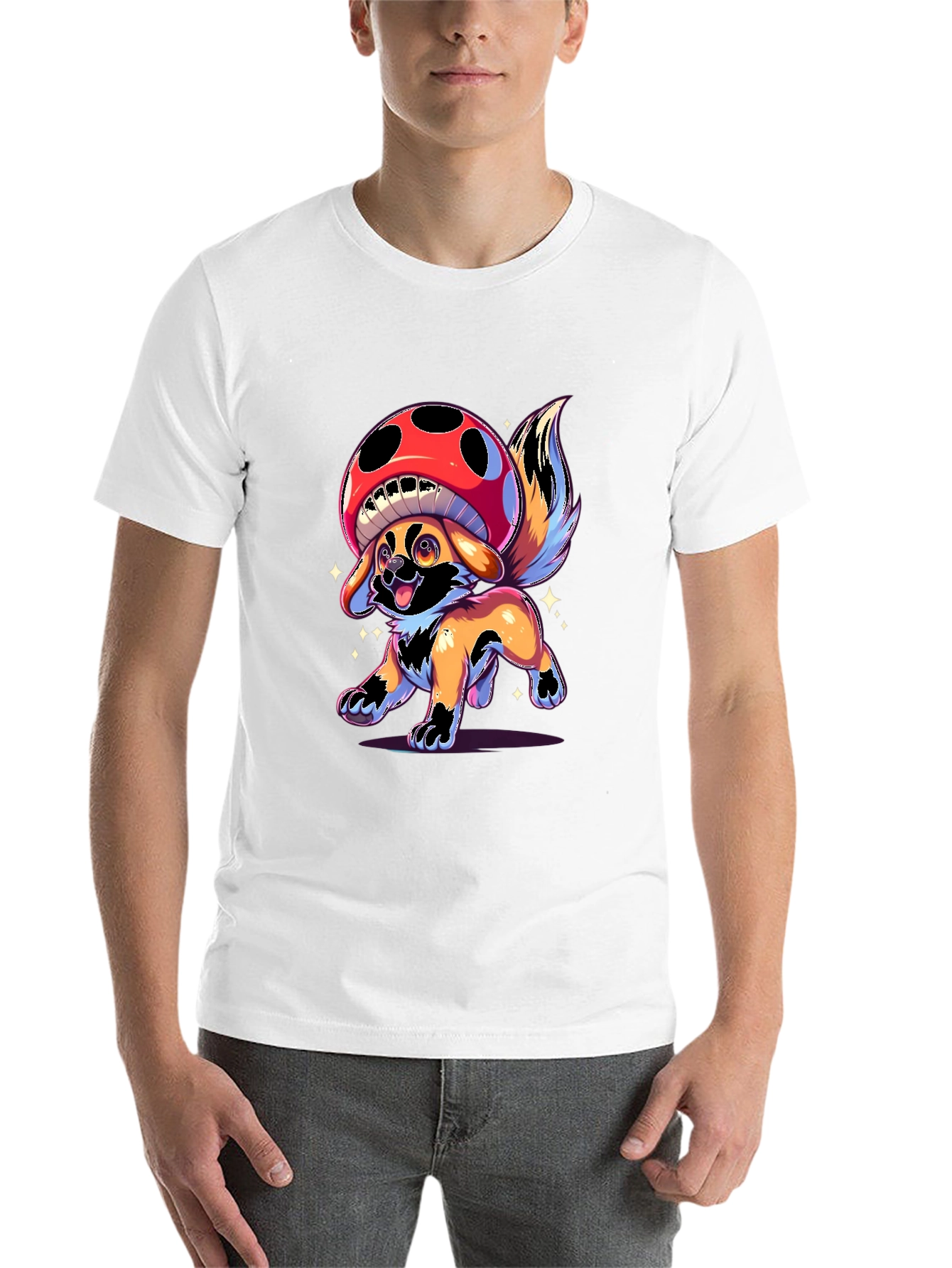 Black Mushroom Dog Graphic T-Shirt - Fun Cartoon Design view 14
