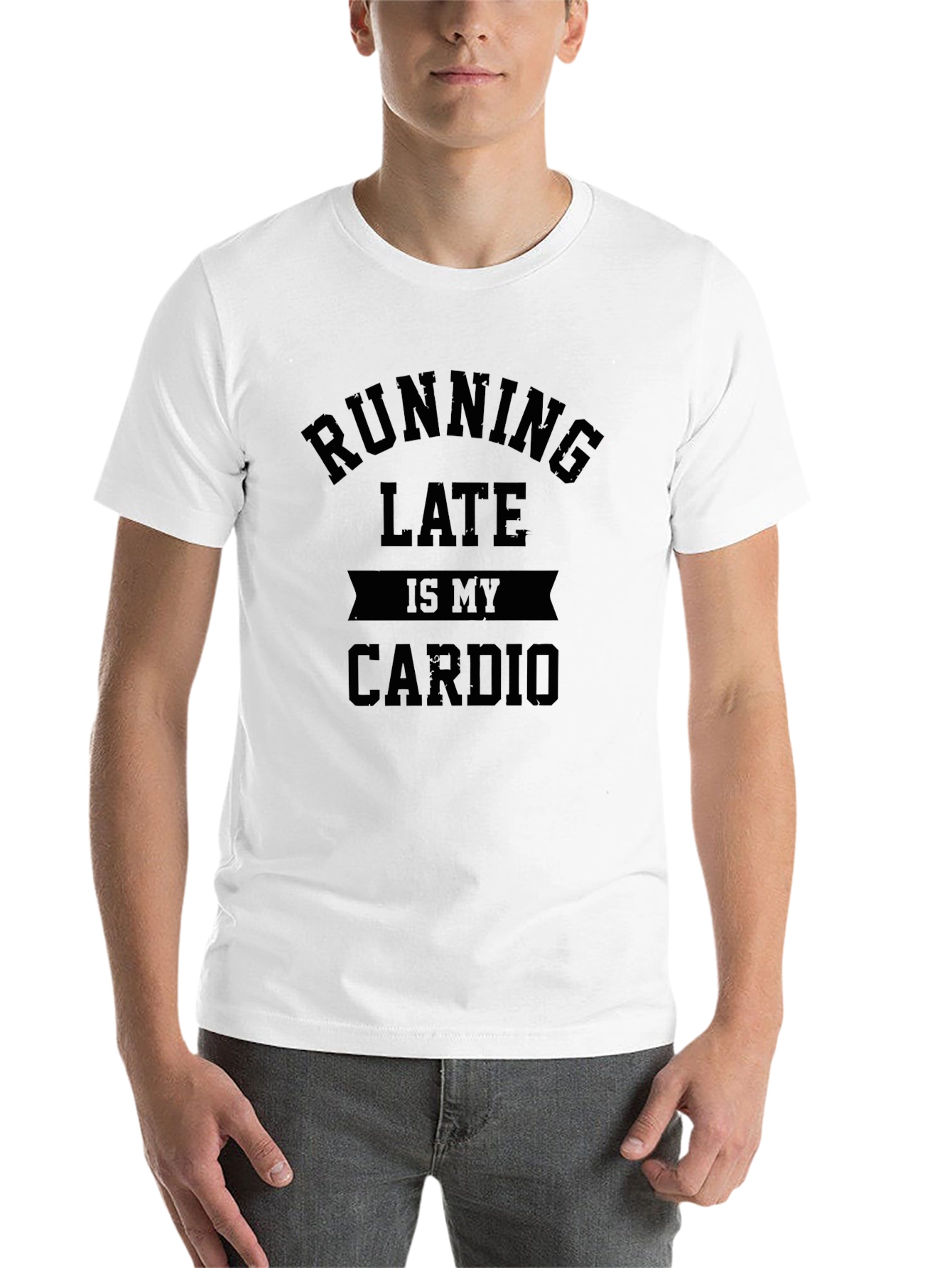 Black Running Late is My Cardio Graphic Tee - Men's Black T-Shirt view 14