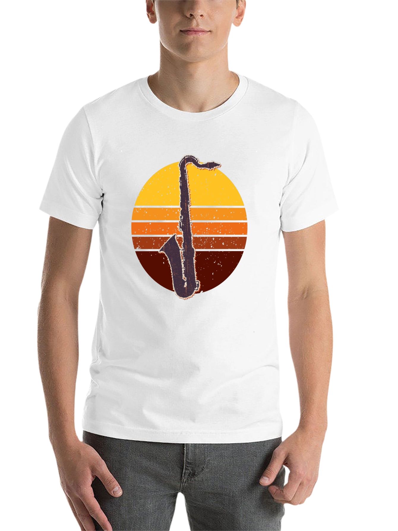 Black Retro Saxophone Sunset T-Shirt - Classic Cool view 14