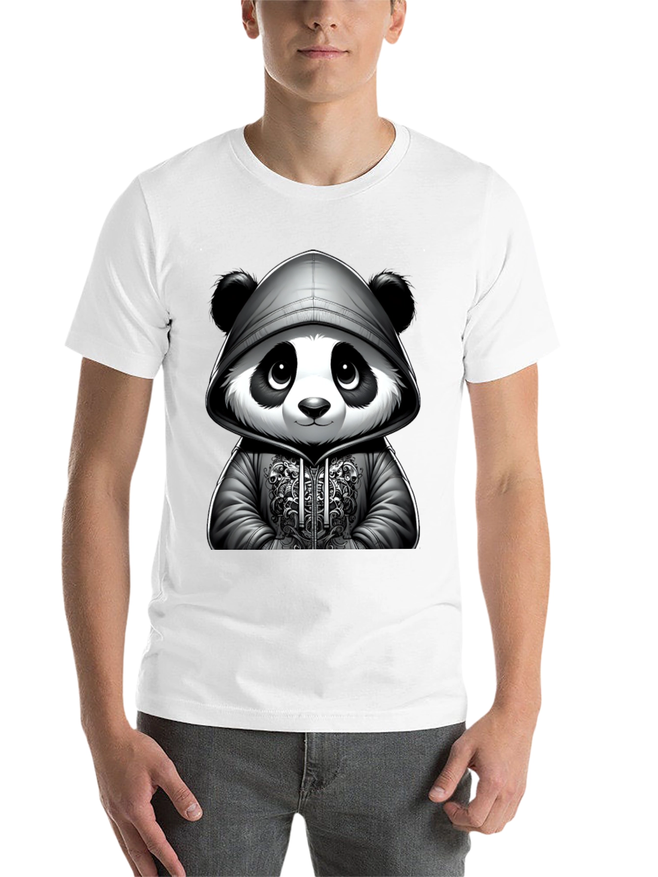 Black Cool Panda Hoodie T-Shirt view 14