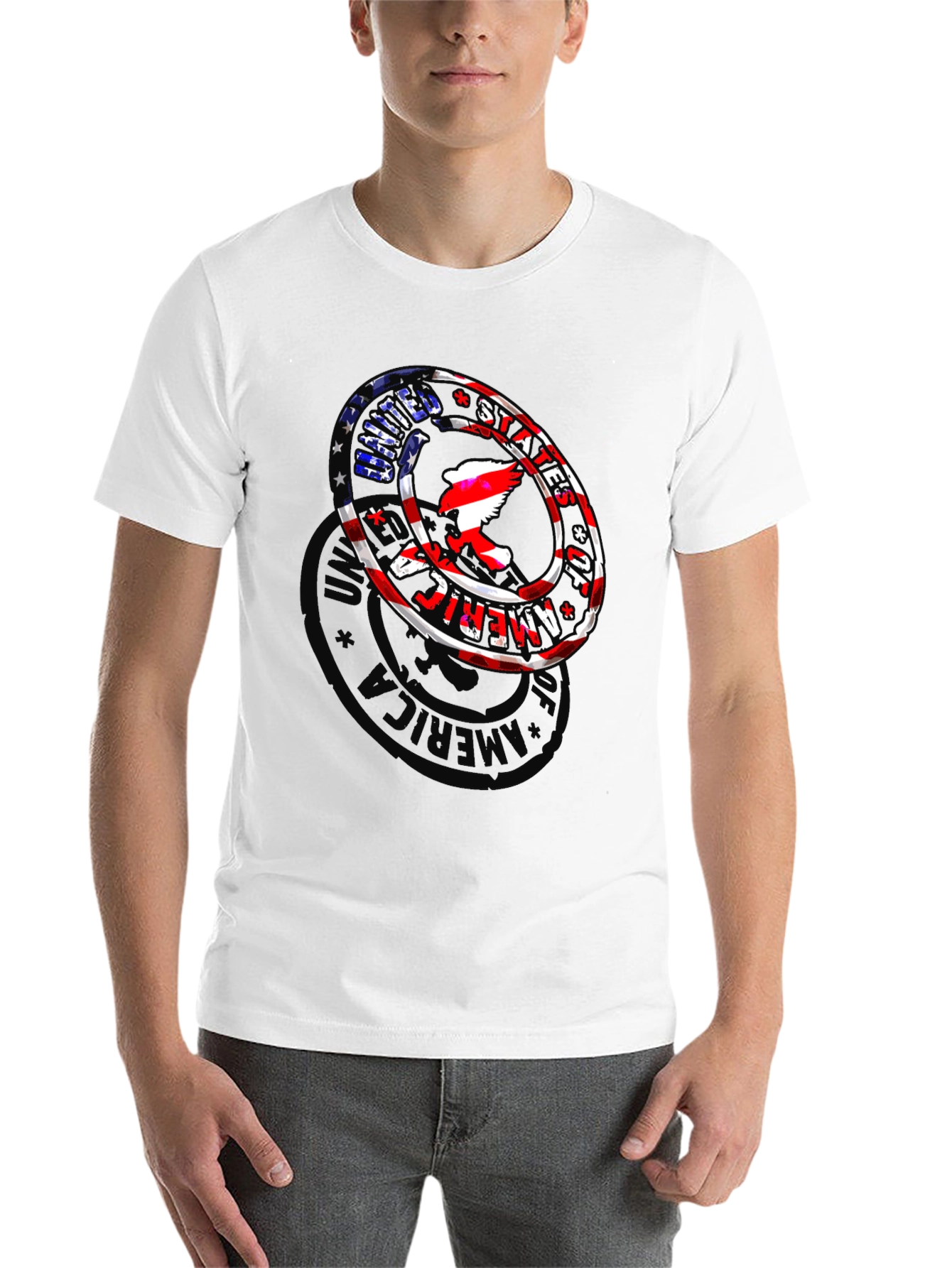 Black USA Eagle Graphic Print Men's Black T-Shirt view 14