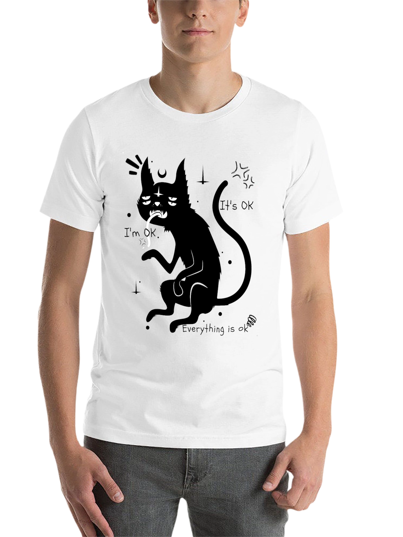 Black Gothic Cat Graphic Tee - I'm OK, Everything is OK view 14