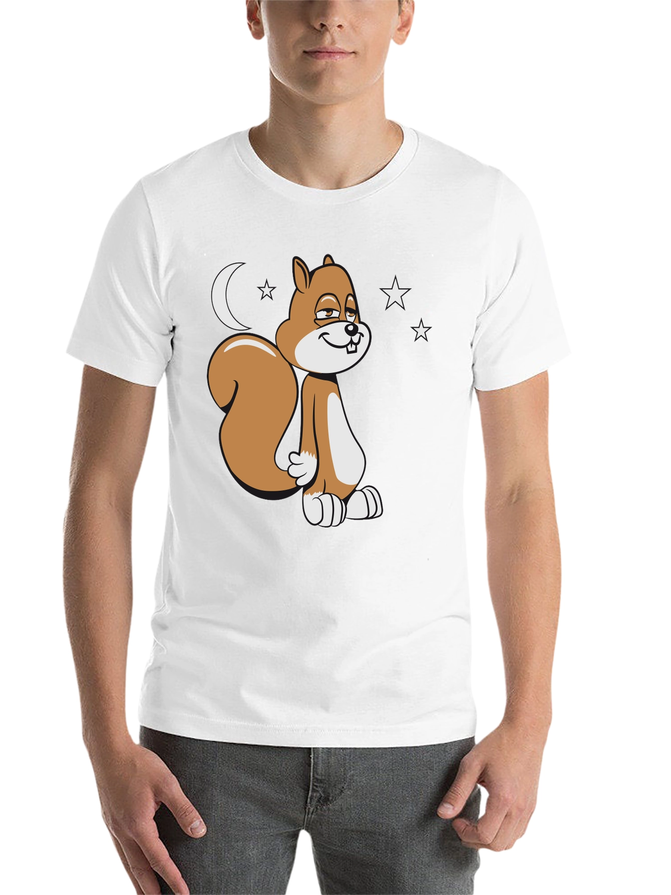 Black Funny Squirrel Moon Stars Graphic T-Shirt view 14