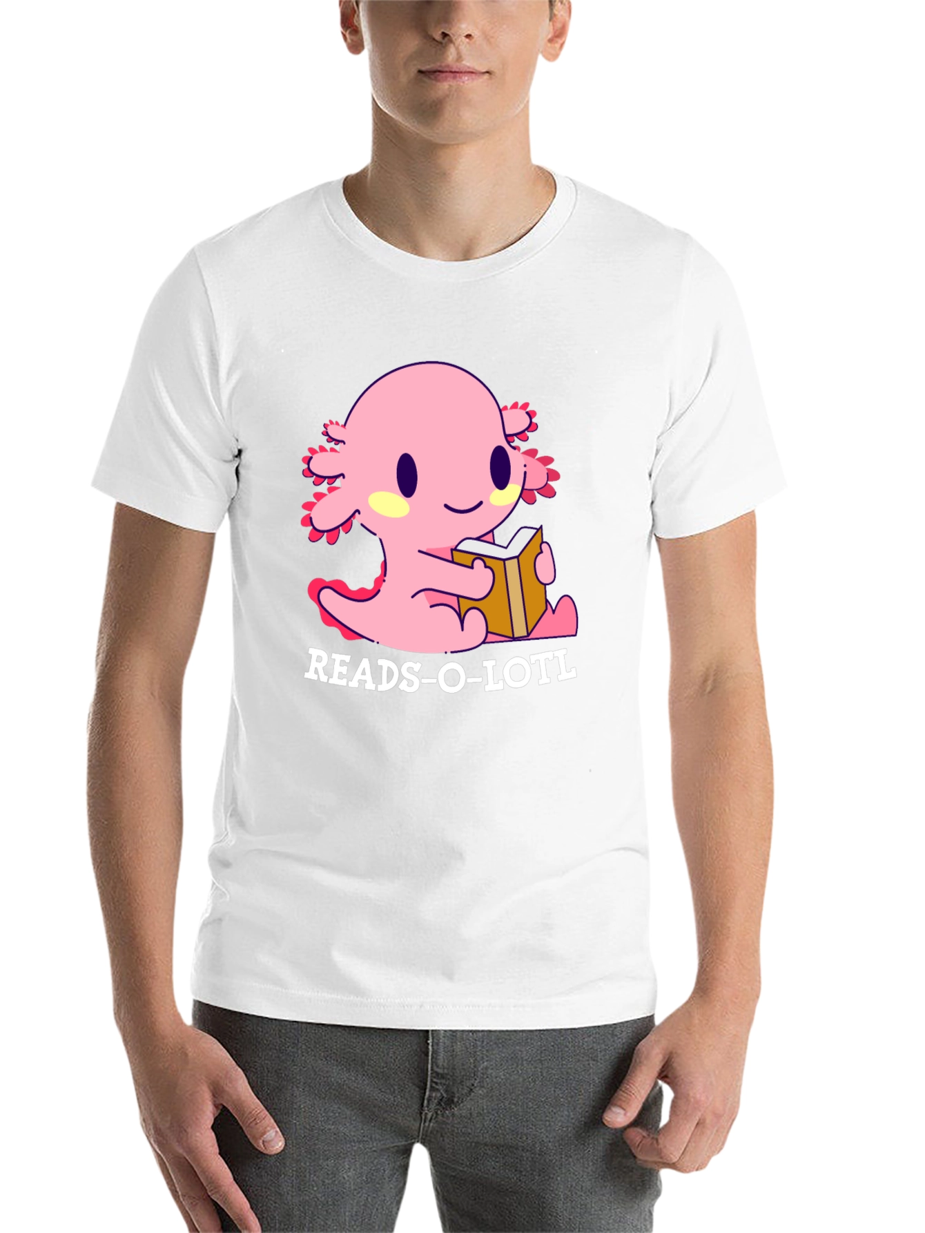 Black Reads-O-Lotl Axolotl Reading T-Shirt view 14