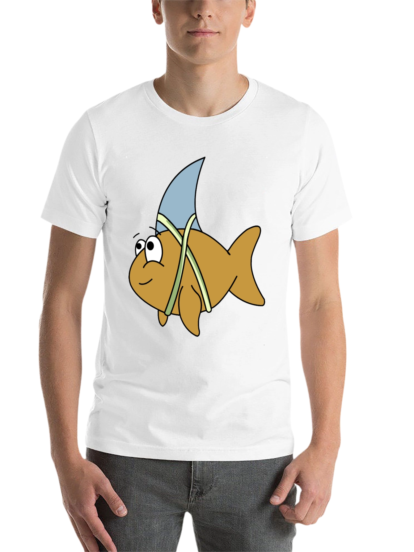 Cartoon Shark Fin Fish Black T-Shirt - 14
