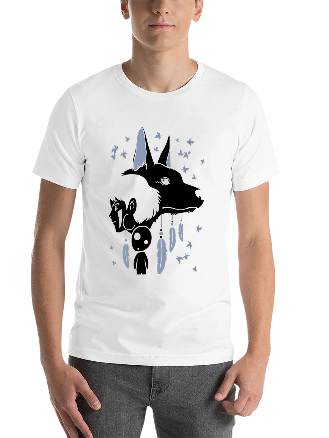 Black Anime Wolf Dreamcatcher Graphic T-Shirt view 14