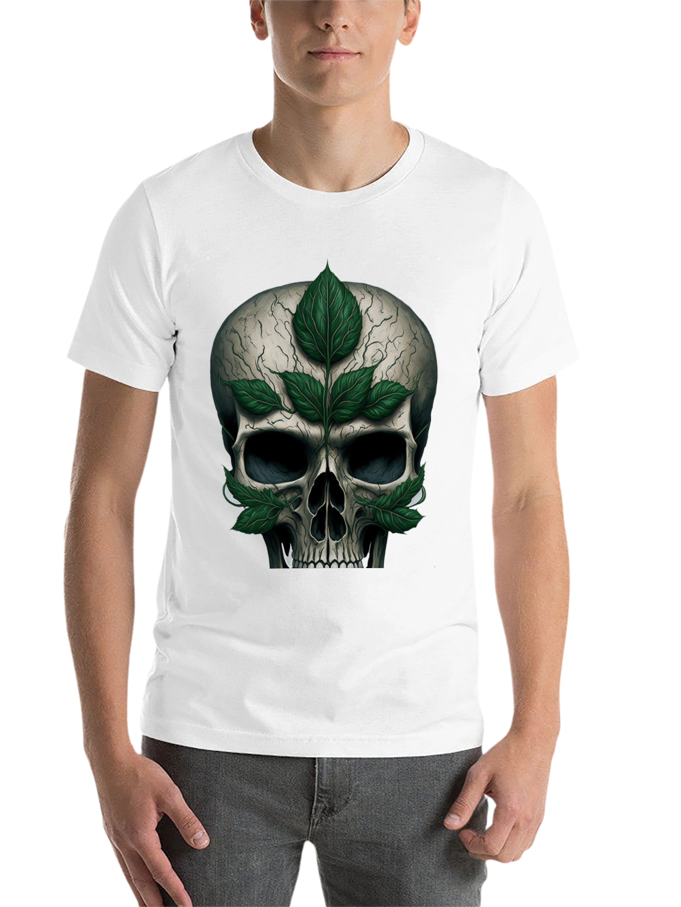 Black Skull & Leaves Graphic T-Shirt view 14