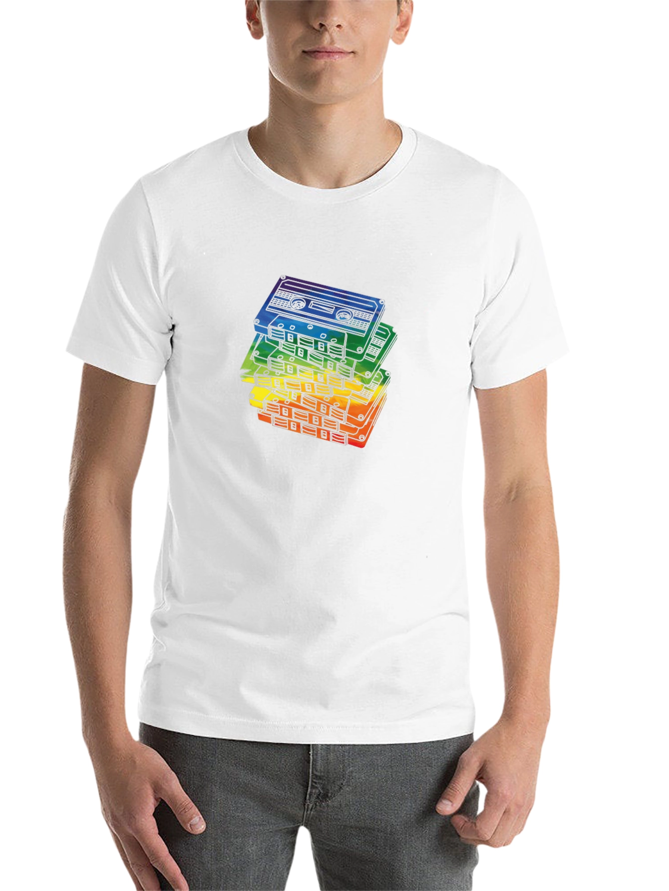Black Retro Rainbow Cassette Tapes Black T-Shirt view 14