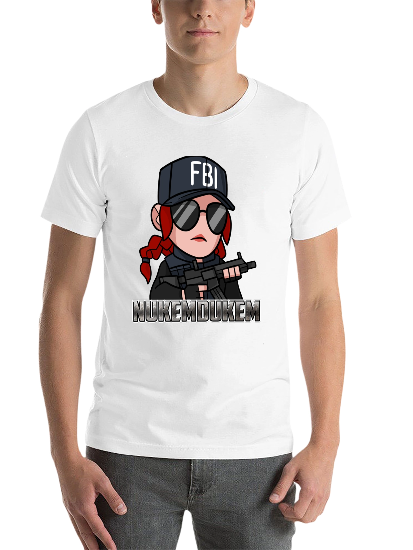 Black FBI Cartoon Graphic T-Shirt - NukeMDukeM view 14