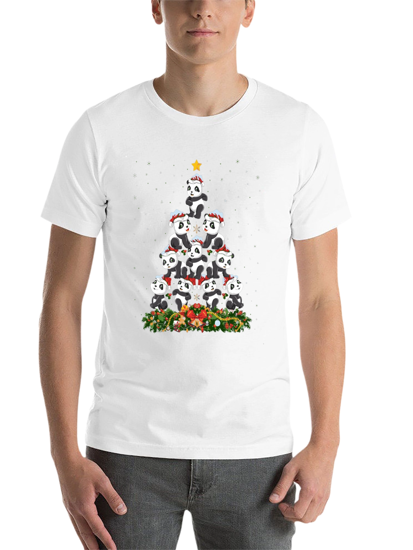 Black Panda Christmas Tree T-Shirt view 14