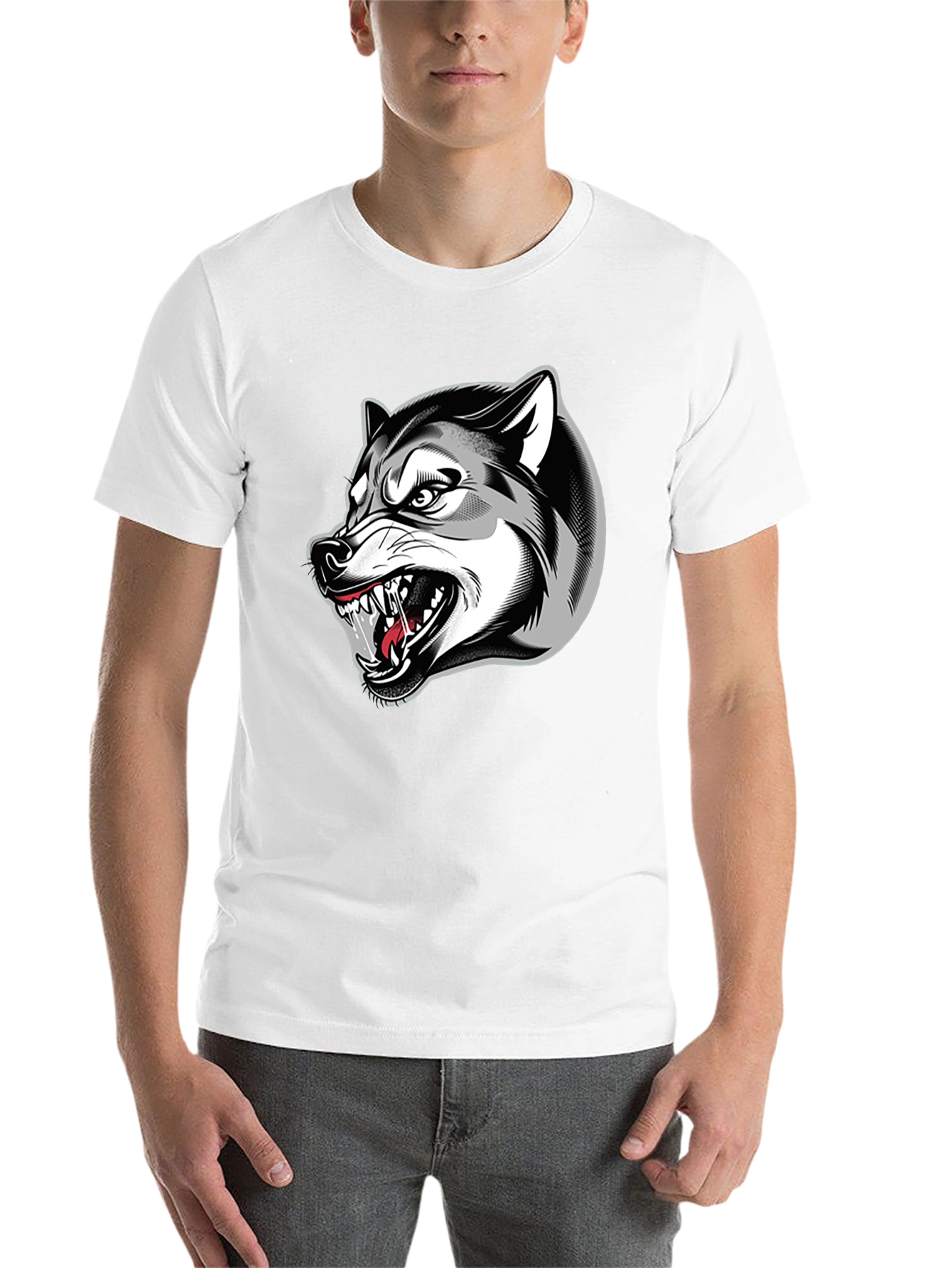 Black Men's Black Graphic T-Shirt - Fierce Wolf Design view 14