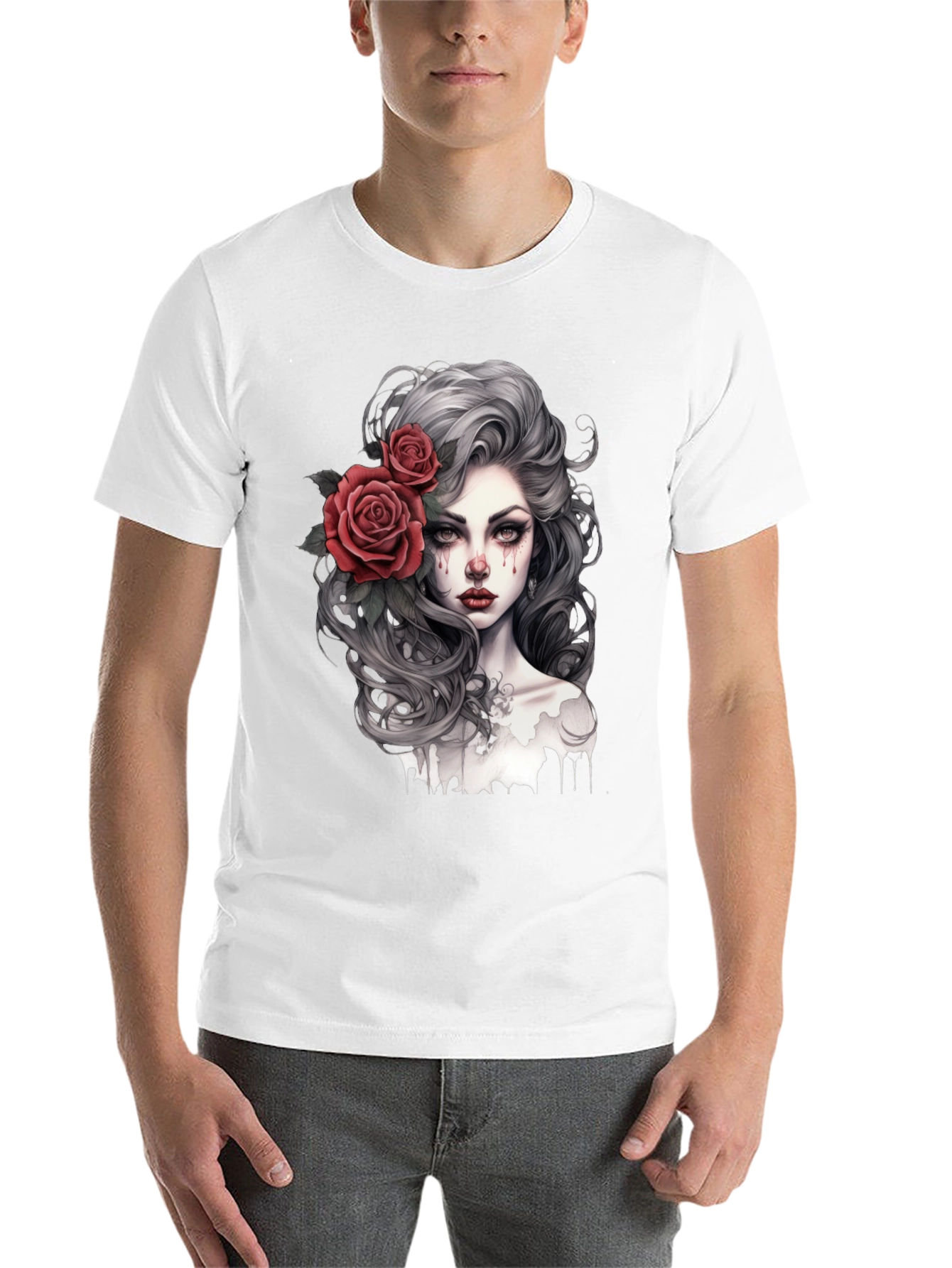 Black Gothic Rose Woman Graphic Print Black Tee view 14