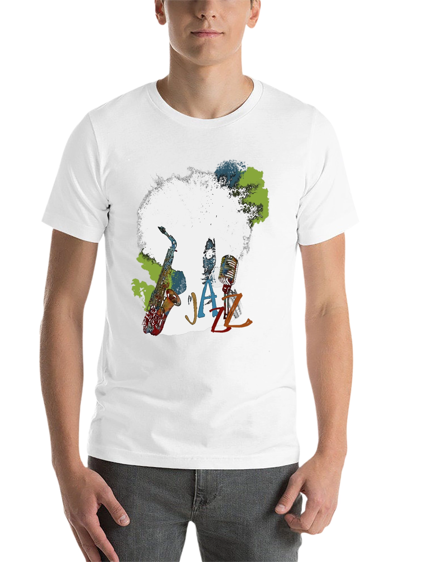 Black Jazz Music T-Shirt - Afro Saxophone Microphone view 14