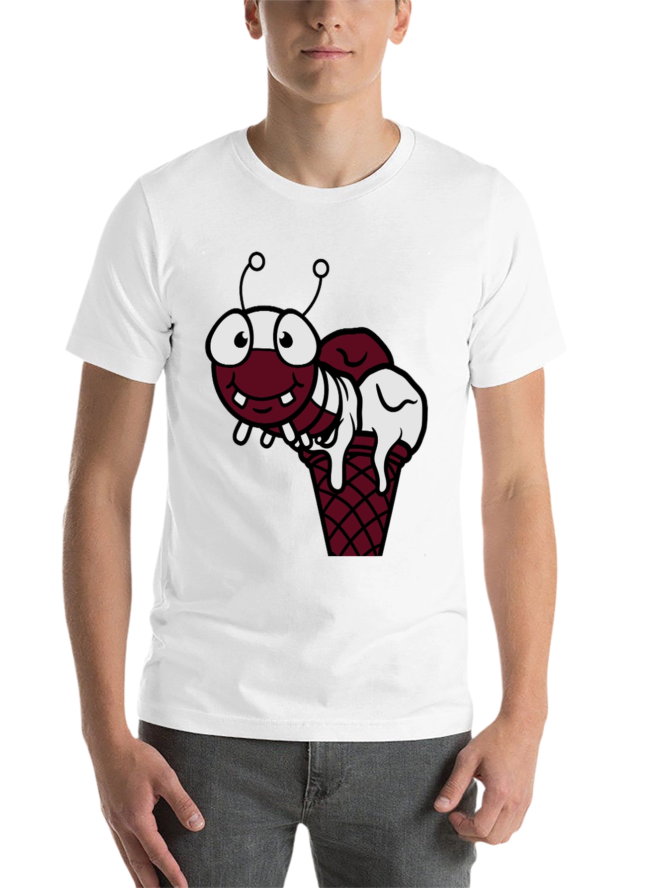 Black Funny Cartoon Ant Ice Cream Cone Black T-Shirt view 14