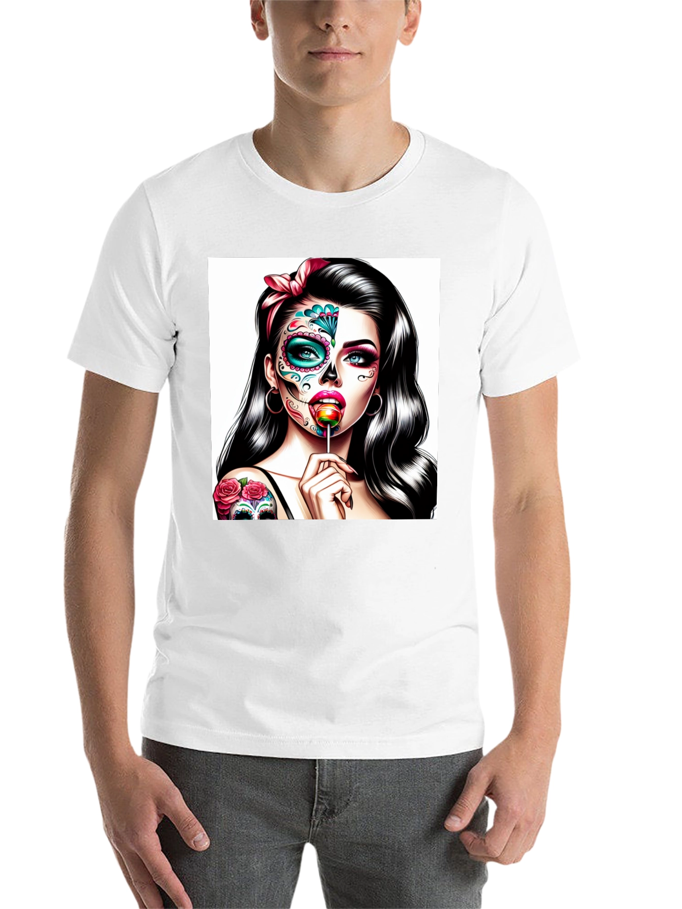 Black Sugar Skull Girl T-Shirt - Dia de los Muertos Art view 14