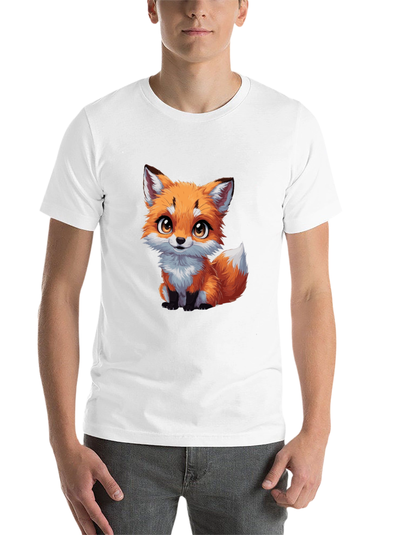 Black Cute Fox Graphic Tee - Black Cotton T-Shirt view 14