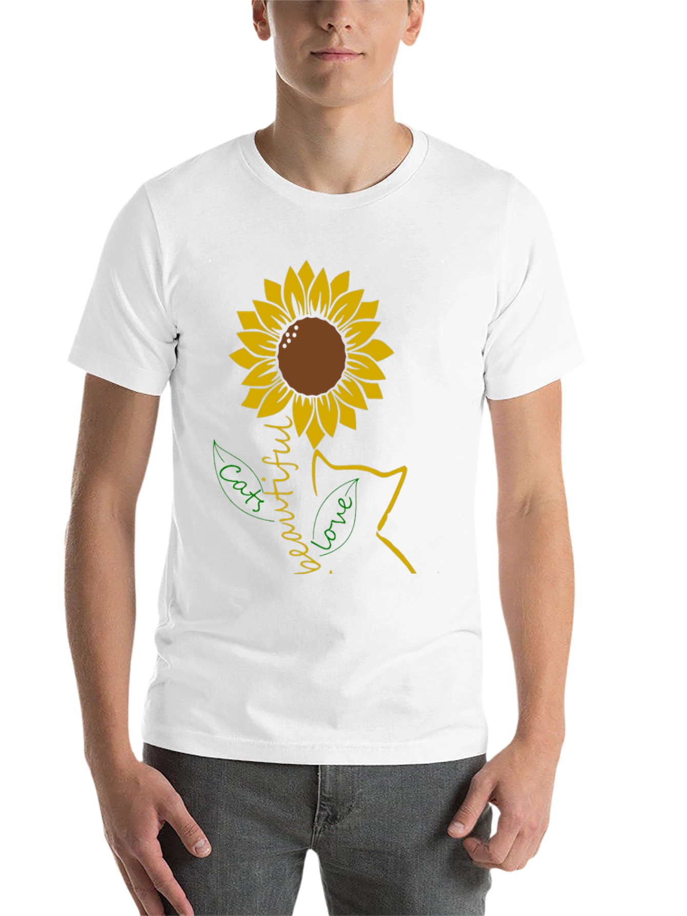 Black Sunflower Cat Lover T-Shirt view 14
