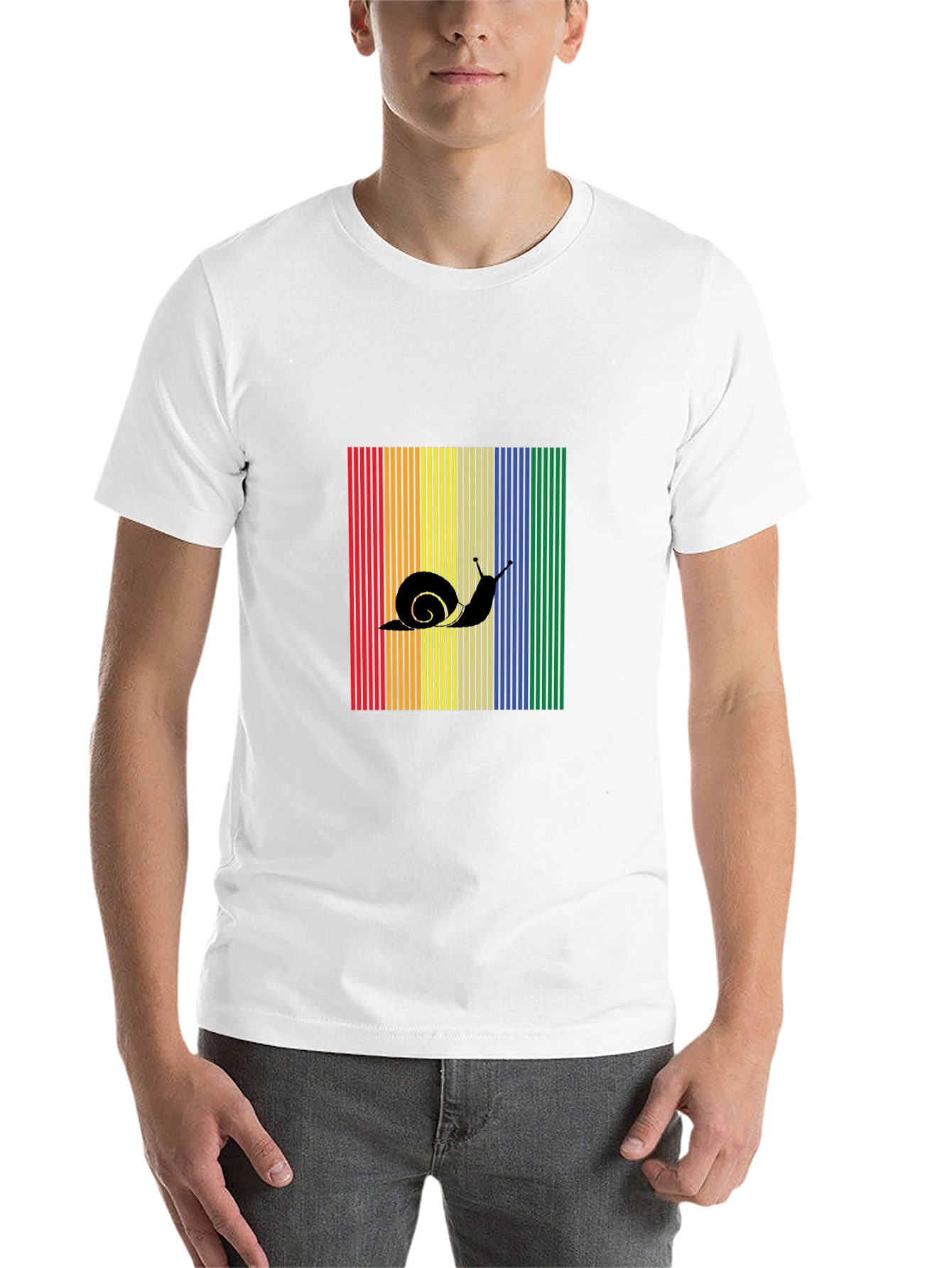 Black Snail Silhouette Rainbow Striped T-Shirt view 14