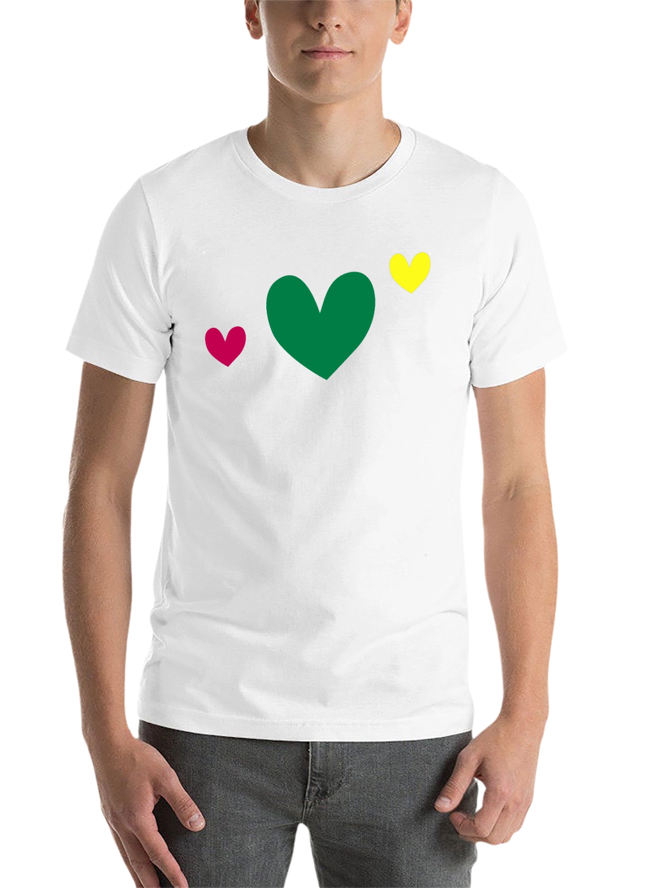 Black Heart Trio T-Shirt - Green, Pink, Yellow Hearts view 14