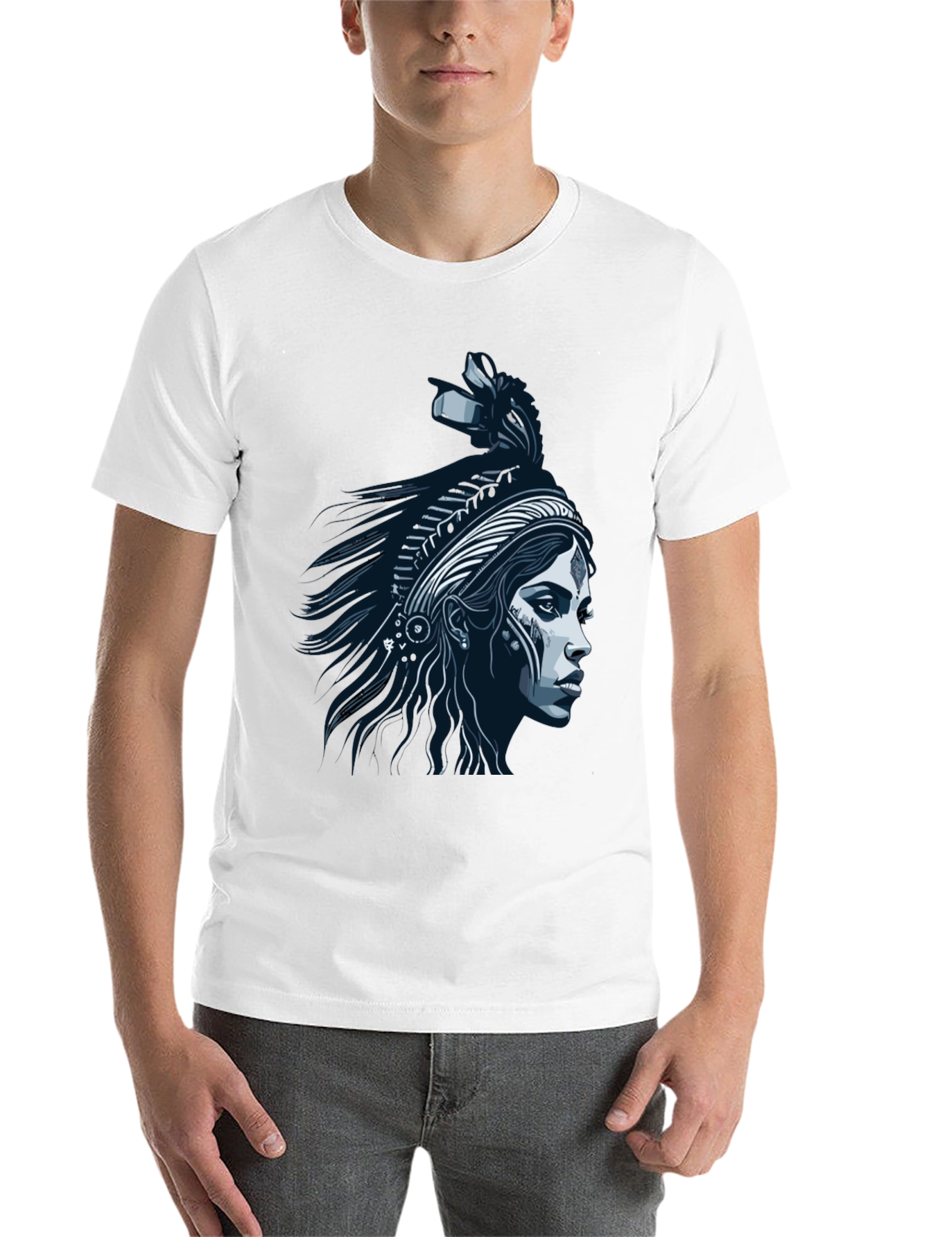 Black Native Headdress Graphic Tee - Black Cotton T-Shirt view 14