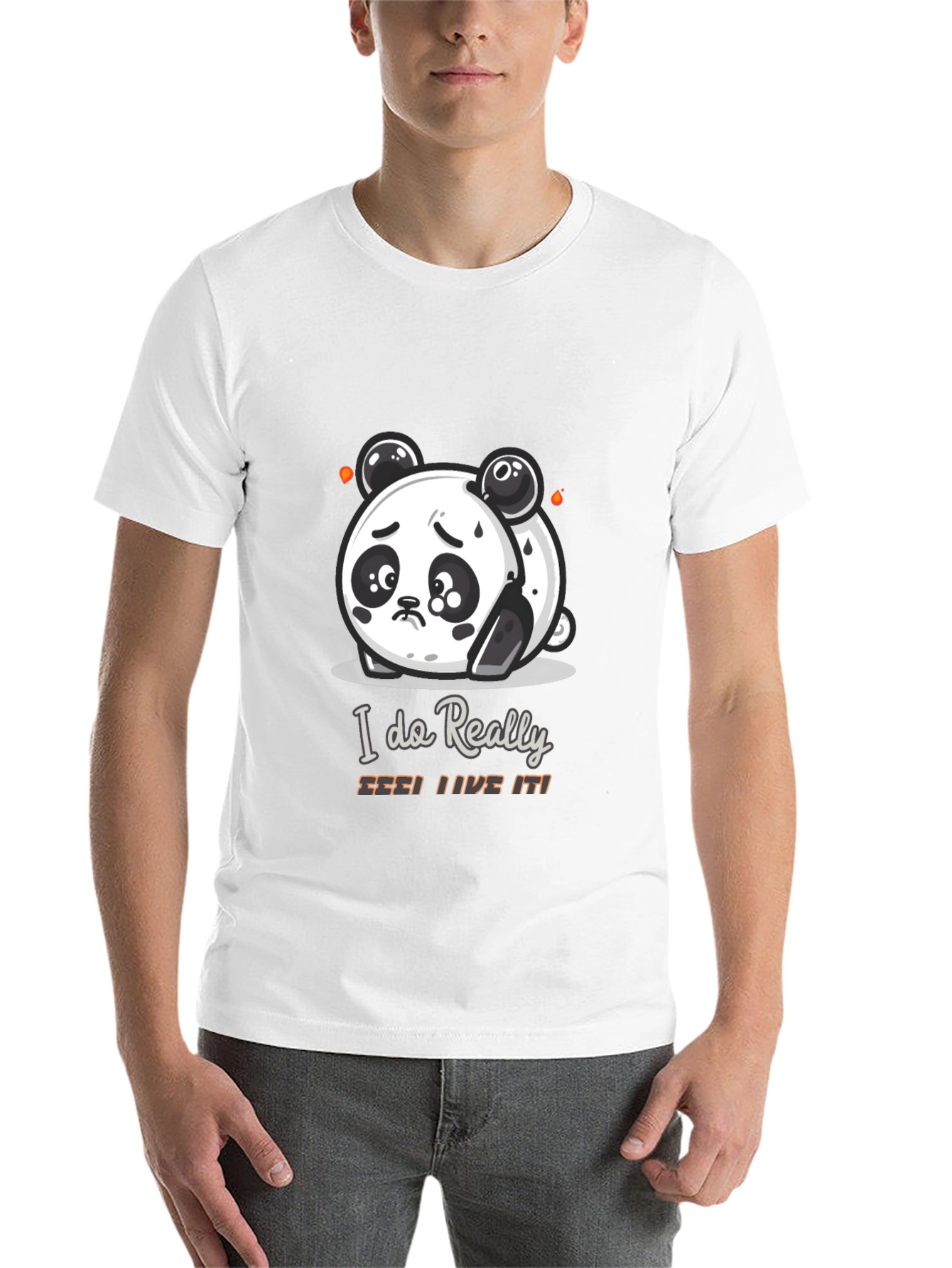 Black Sad Panda Cartoon Graphic T-Shirt view 14