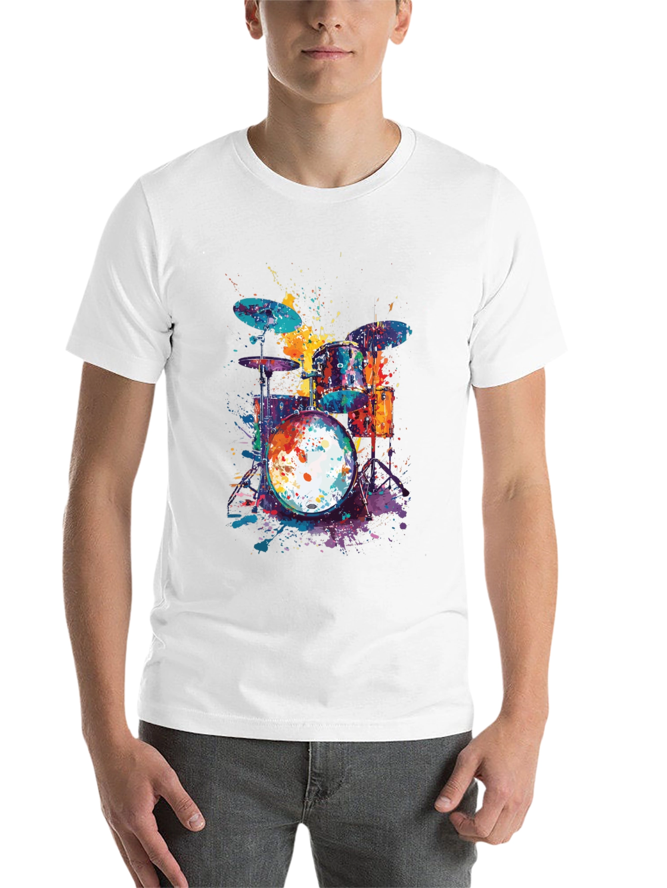 Black Colorful Drum Set T-Shirt - Music Lover Tee view 14