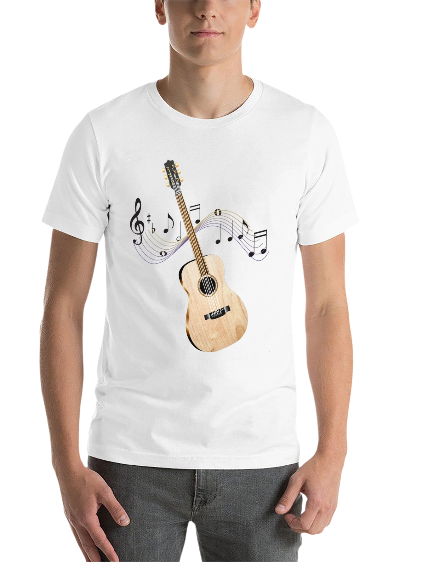 Black Acoustic Guitar Graphic Tee - Music Lover Shirt view 14
