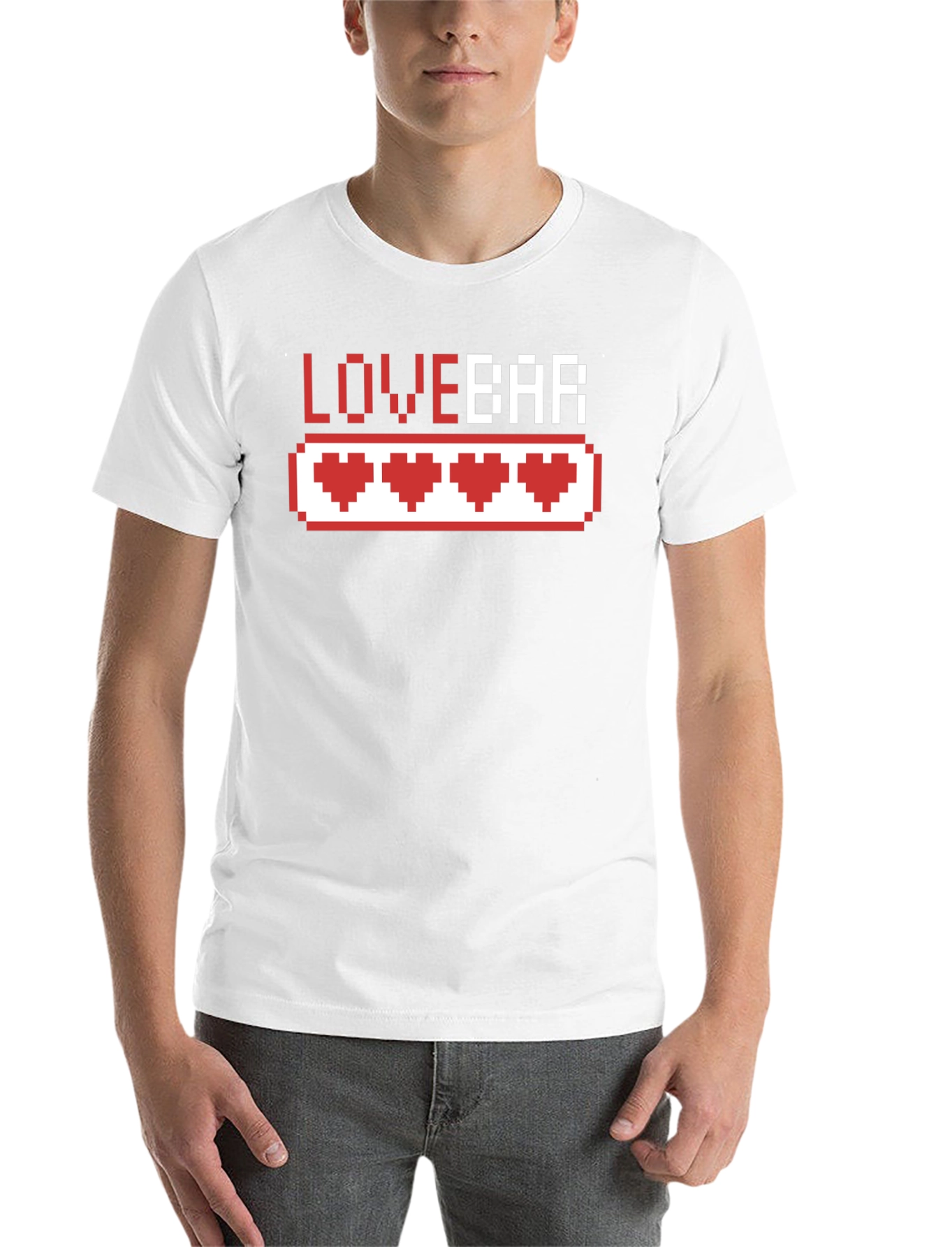 Black Love Bar Pixel Heart Gamer T-Shirt - Black Cotton Tee view 14
