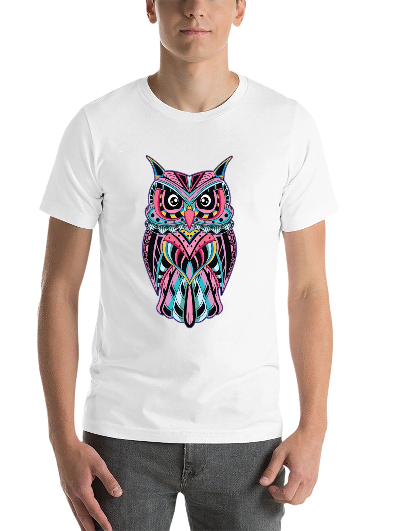 Black Vibrant Owl Graphic Print Black T-Shirt view 14