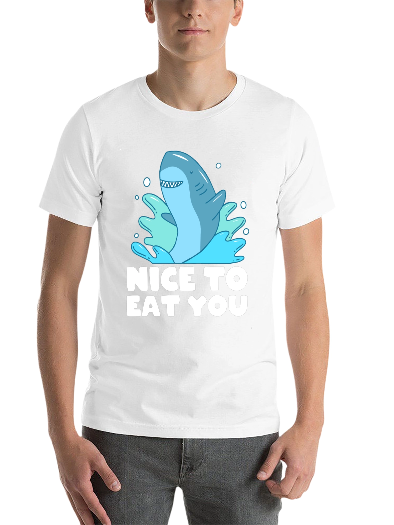 Black Funny Shark Graphic Tee - "Nice To Eat You" view 14