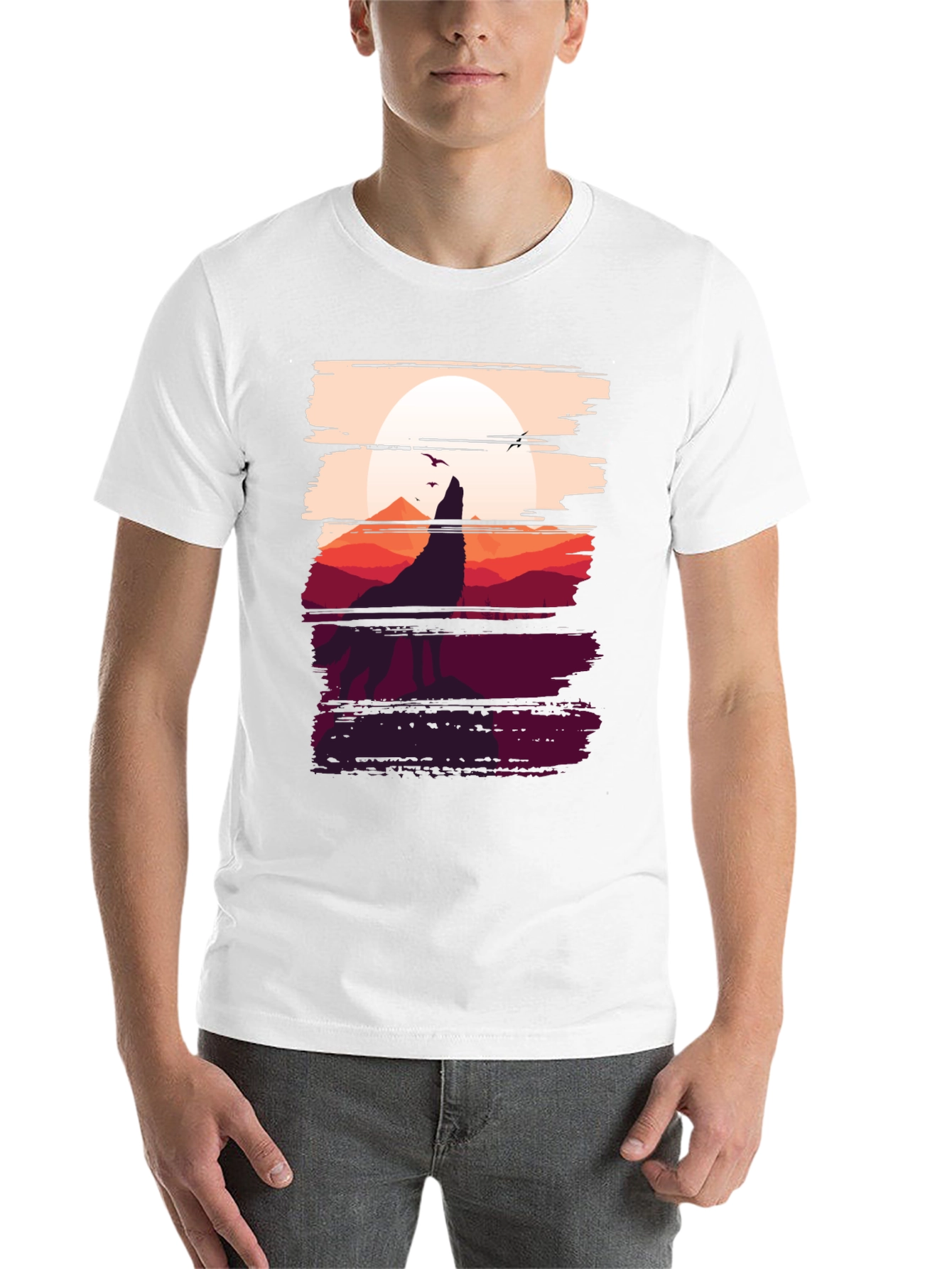 Black Wolf Silhouette Graphic Tee - Men's Black T-Shirt view 14