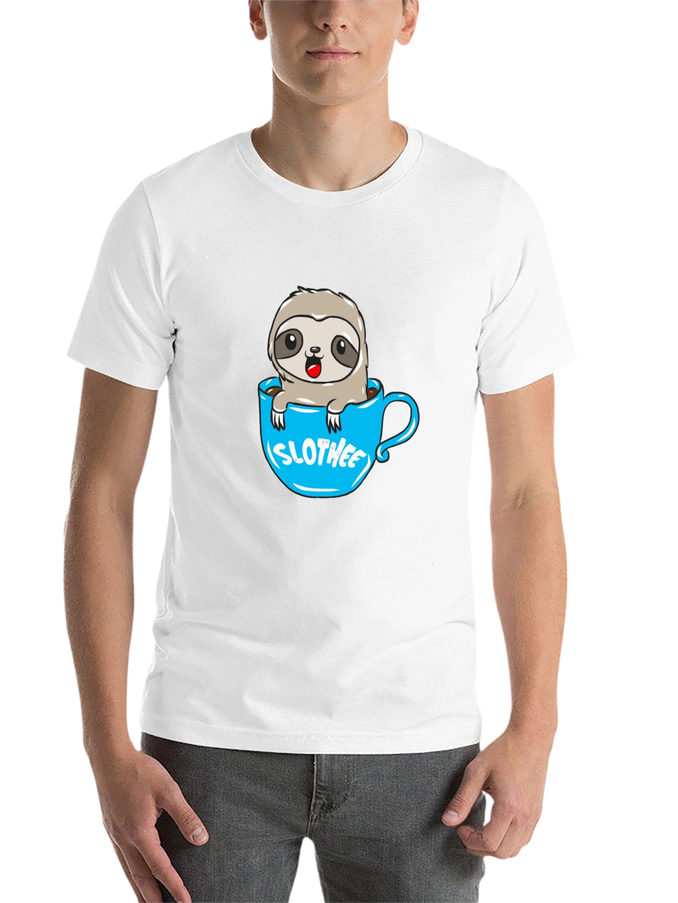 Black Slothee Cute Cartoon Sloth in Coffee Cup T-Shirt view 14