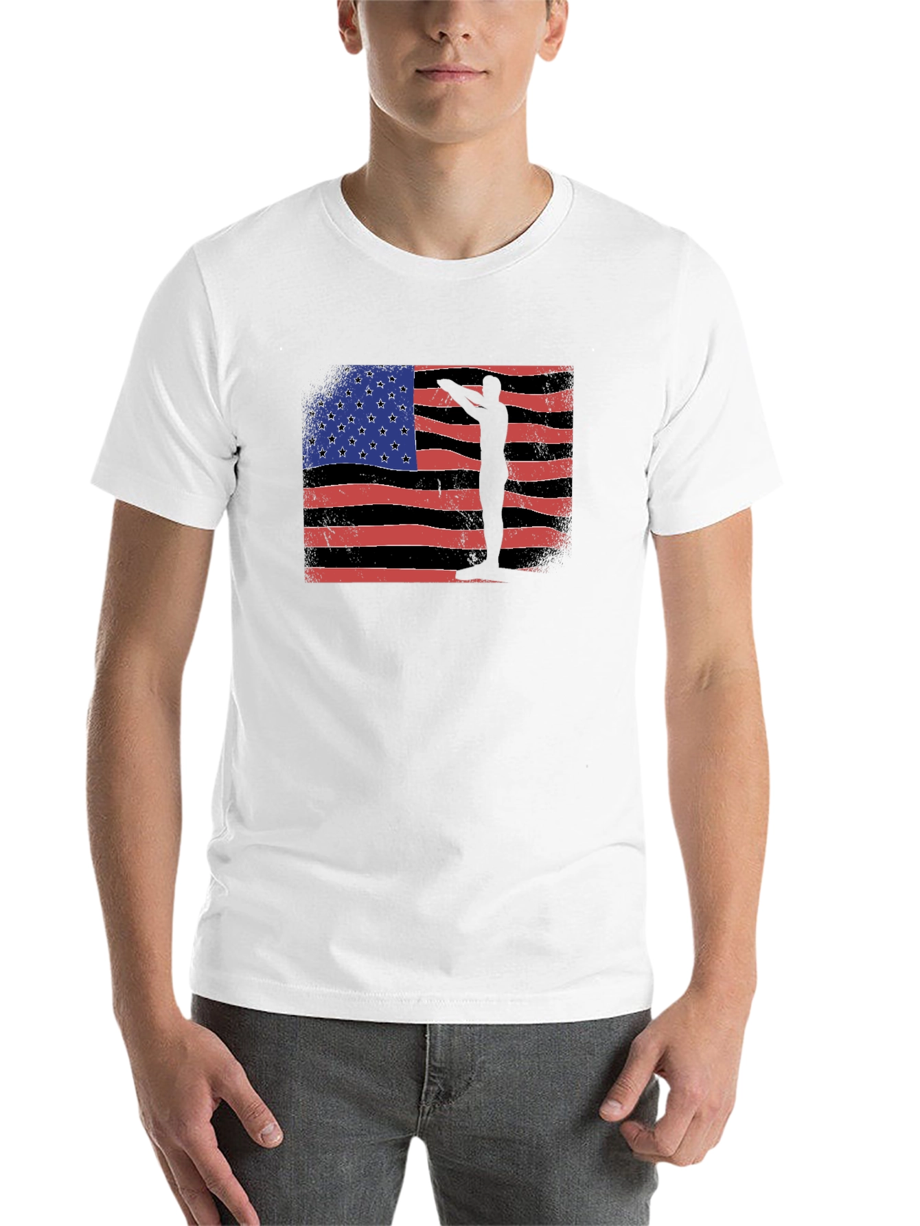 Black American Flag Silhouette Black T-Shirt view 14