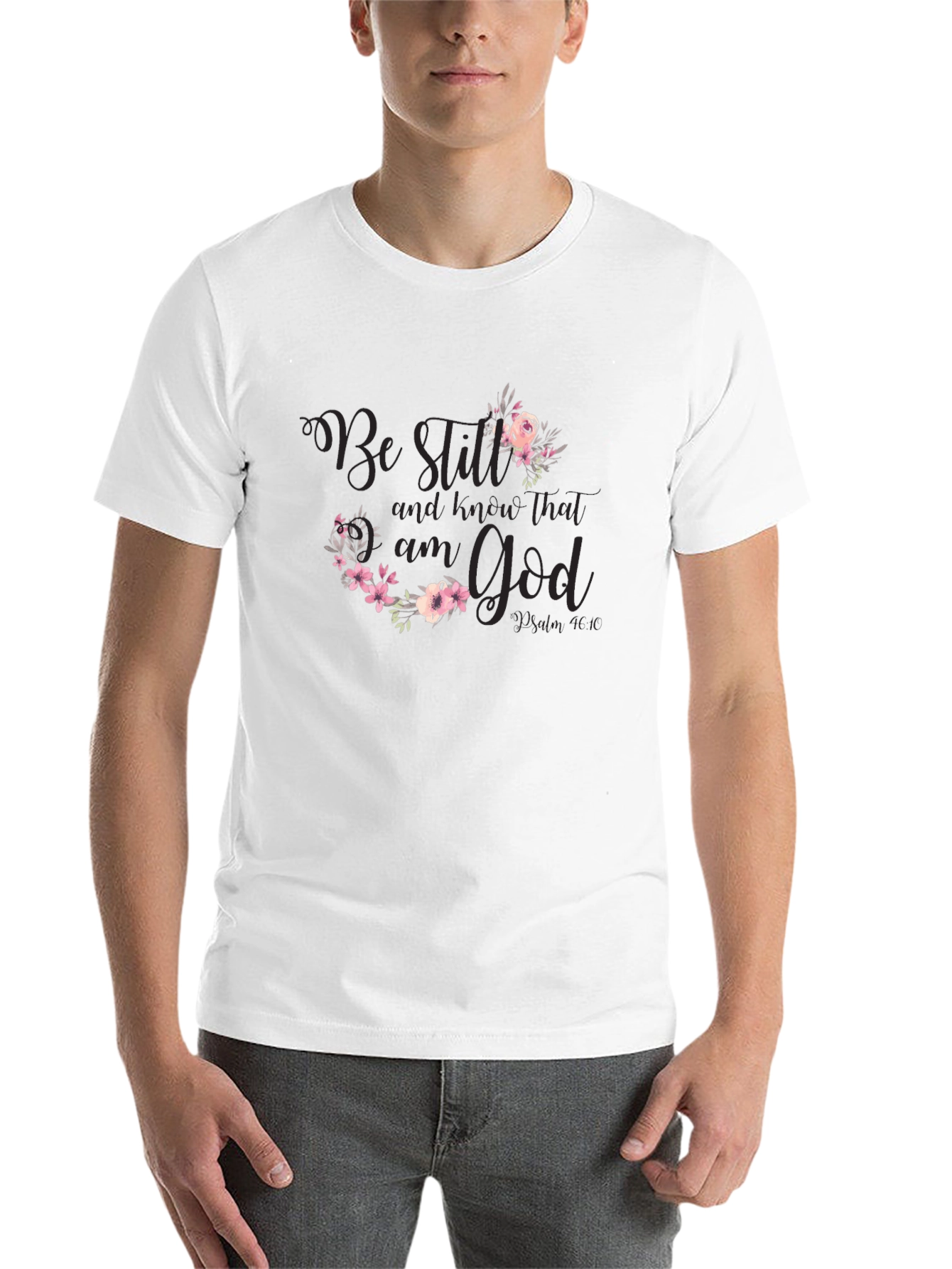 Black Floral 'Be Still' Christian T-Shirt view 14