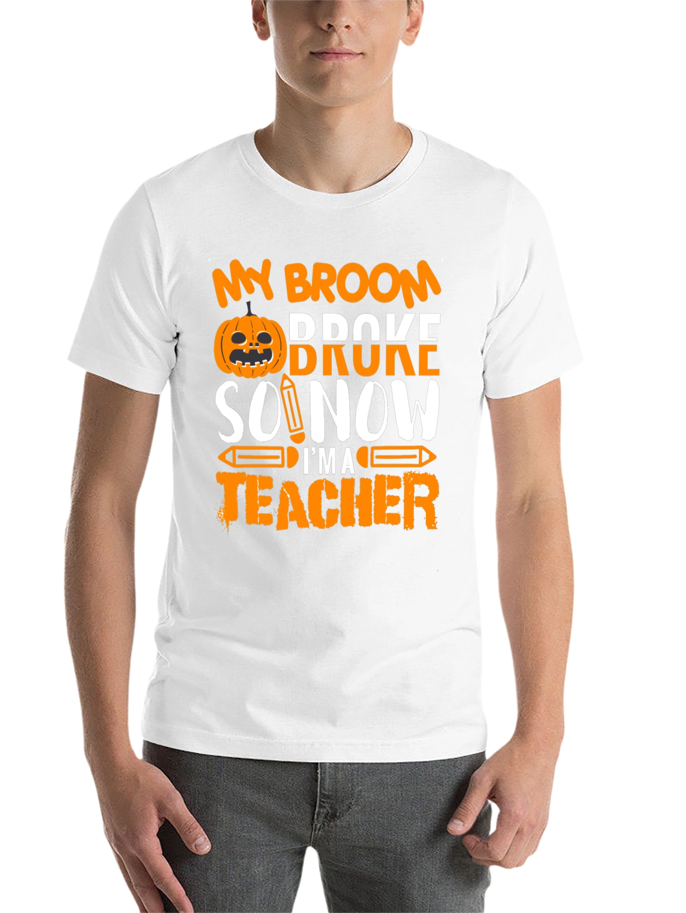 Black Funny Halloween Teacher T-Shirt - My Broom Broke view 14