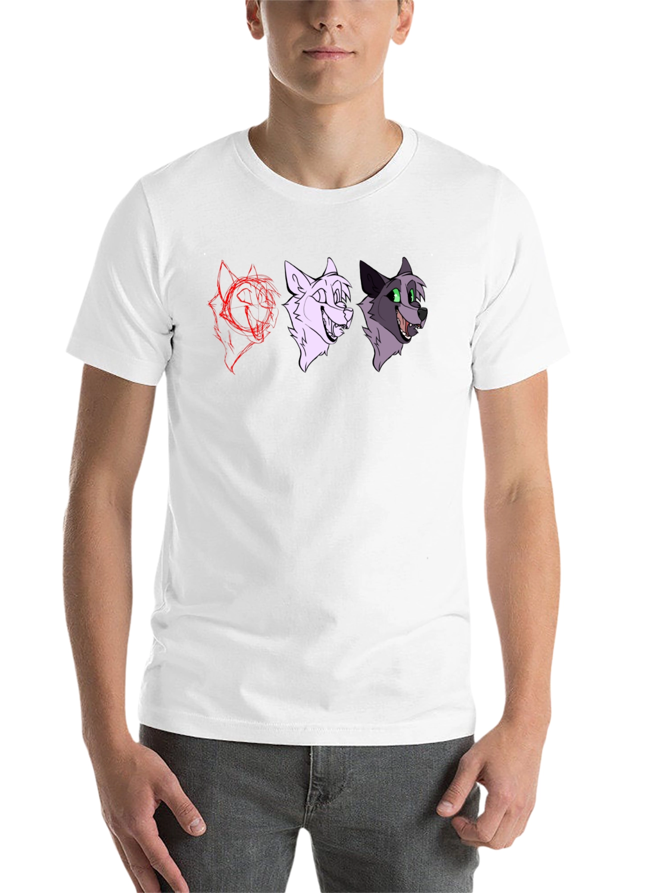 Black Cartoon Wolf Faces Black T-Shirt view 14