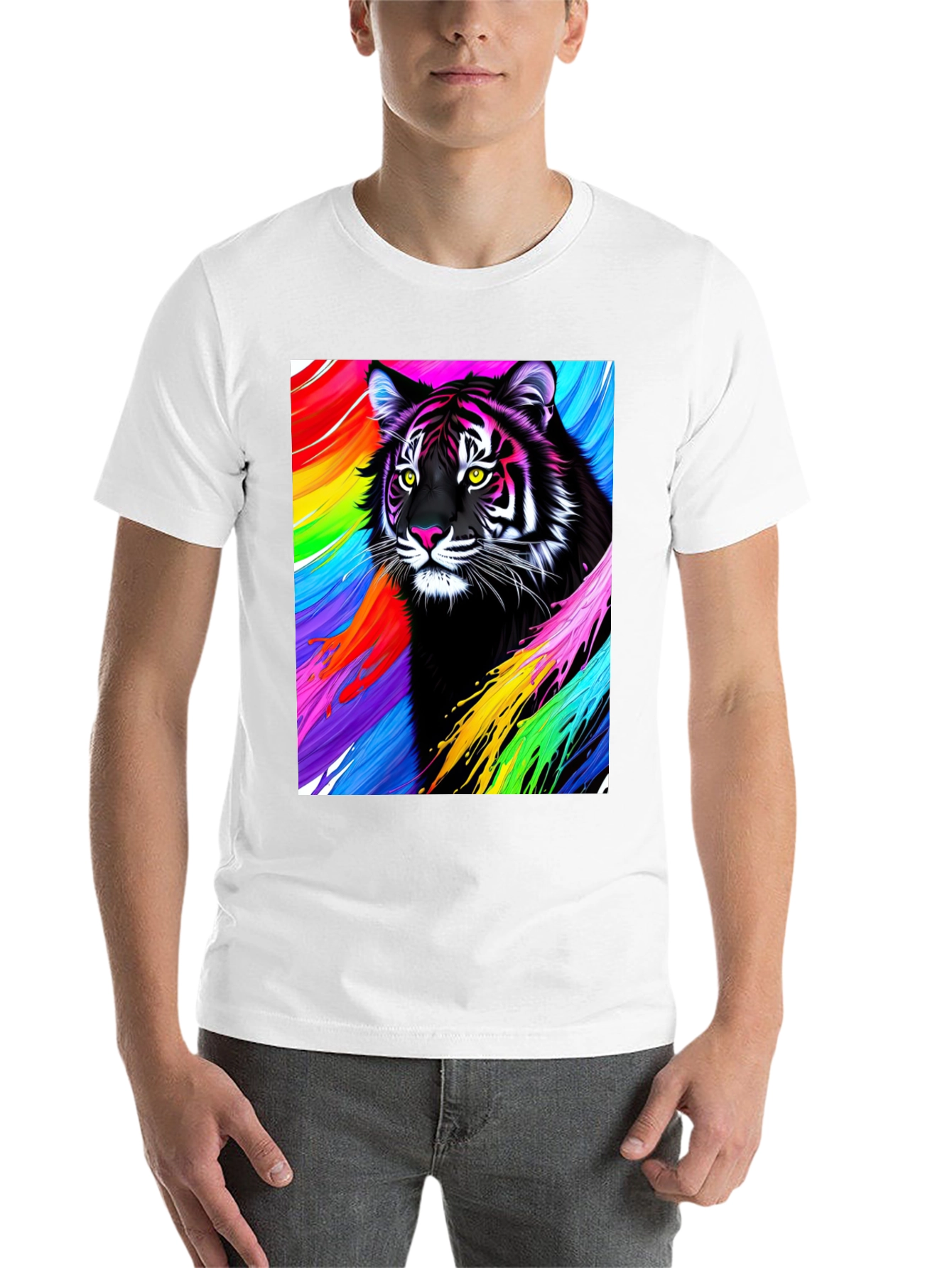 Black Vibrant Tiger Graphic Tee - Bold, Colorful Design view 14